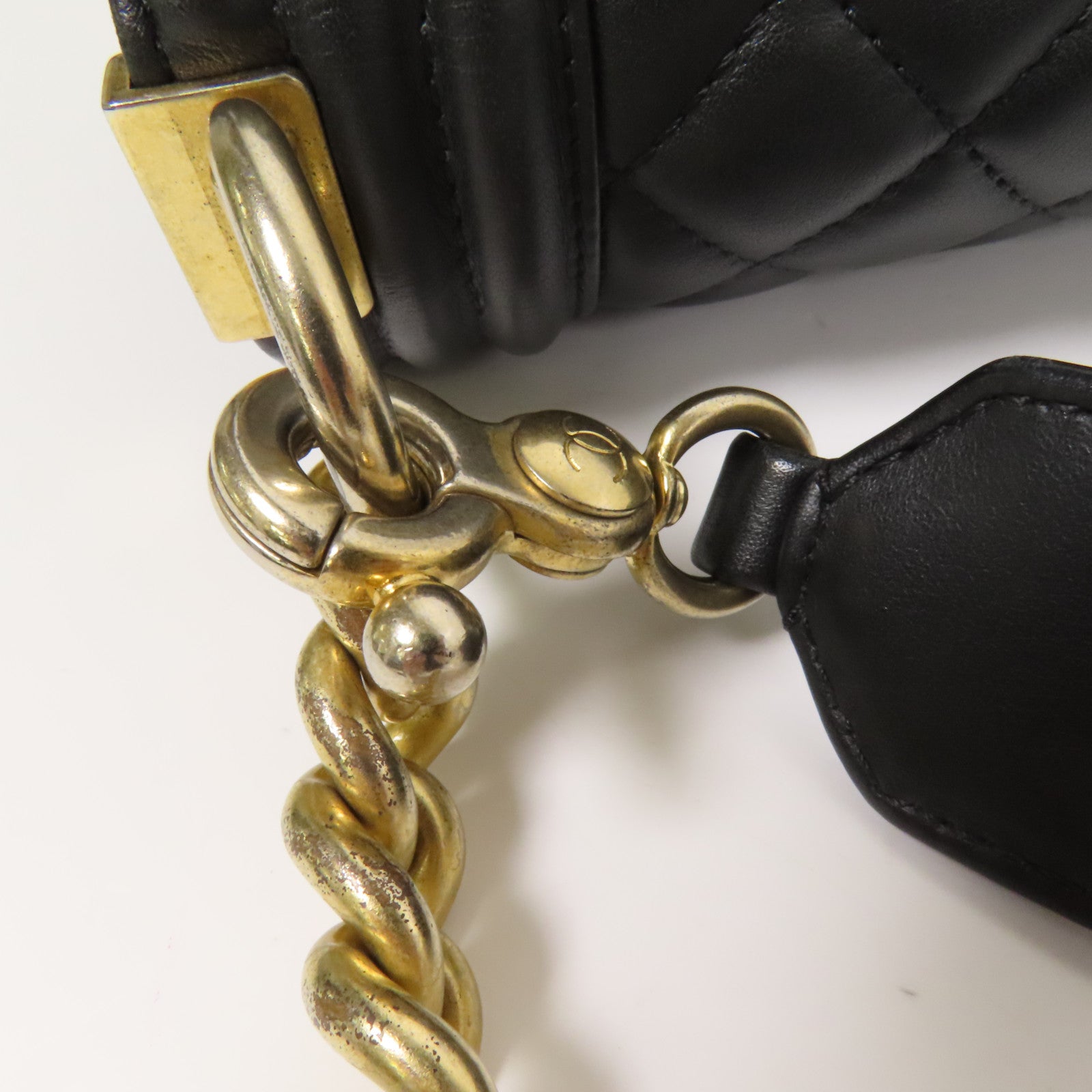 CHANEL 羊皮皮革Boy 25 2Way Shoulder Bag金扣鏈帶手挽肩背兩用袋