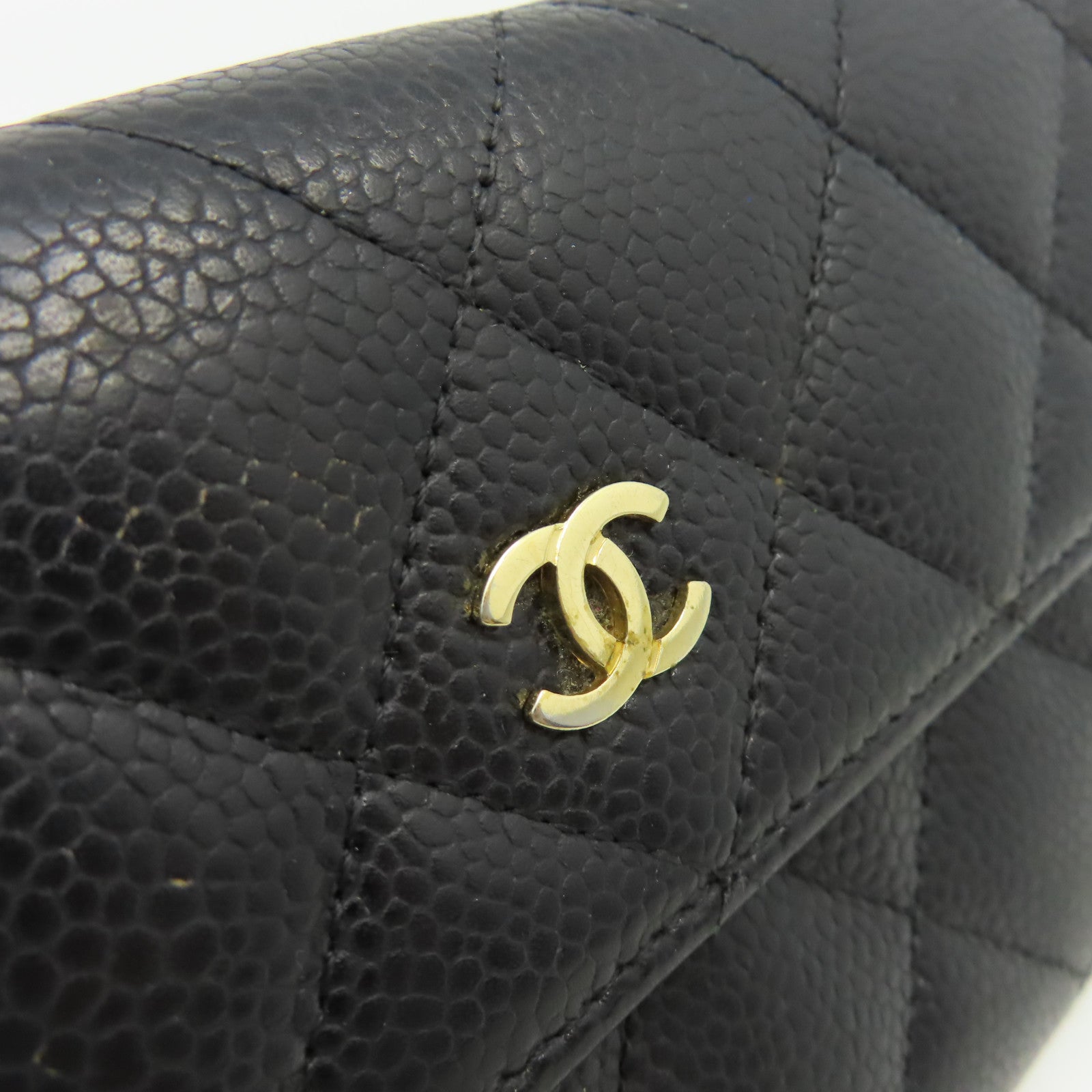 CHANEL 菱格Caviar皮革Long Wallet金扣長錢包黑色