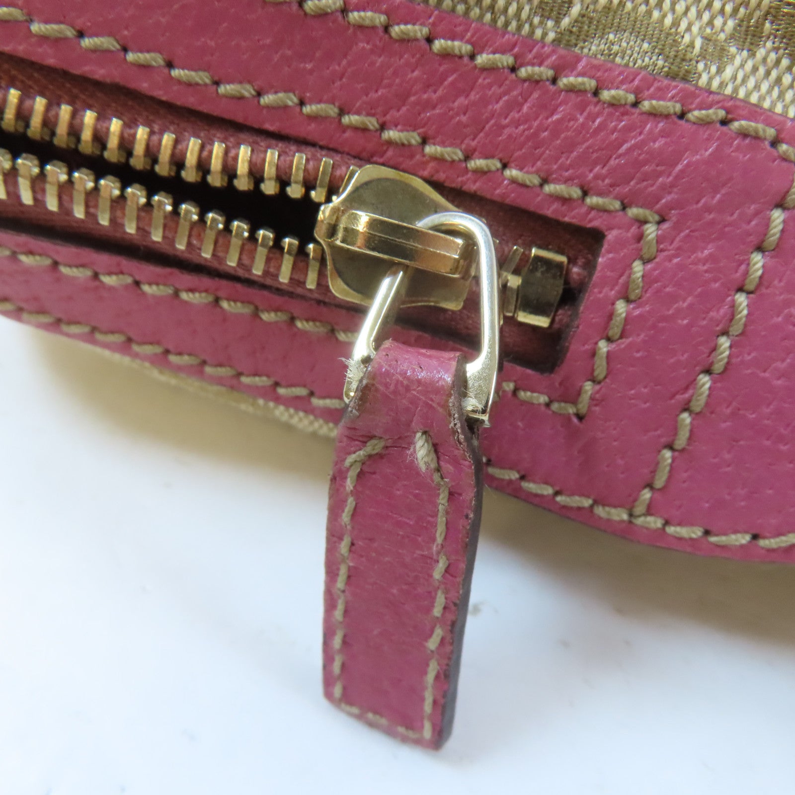 GUCCI 帆布Boston Bag金扣波士頓包棕色/粉紅色