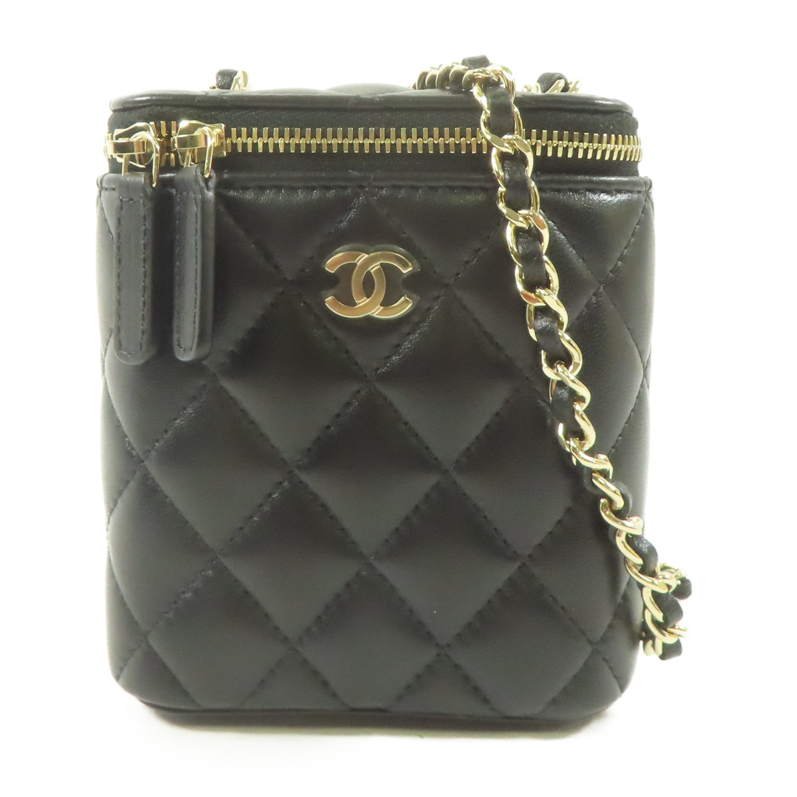 CHANEL 羊皮皮革Vanity Case金扣肩背袋黑色