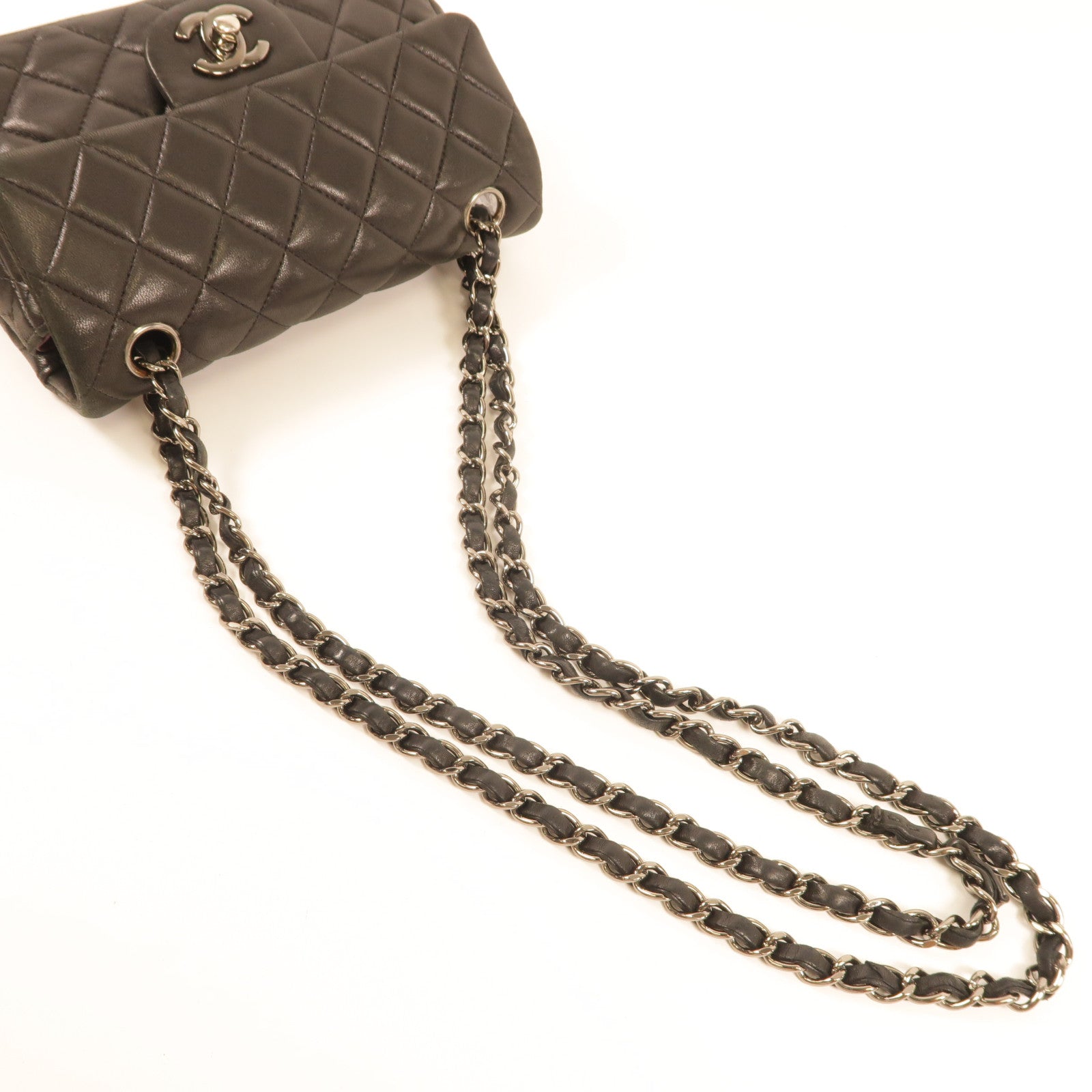 CHANEL 羊皮皮革Mini Classic 20銀扣肩背袋