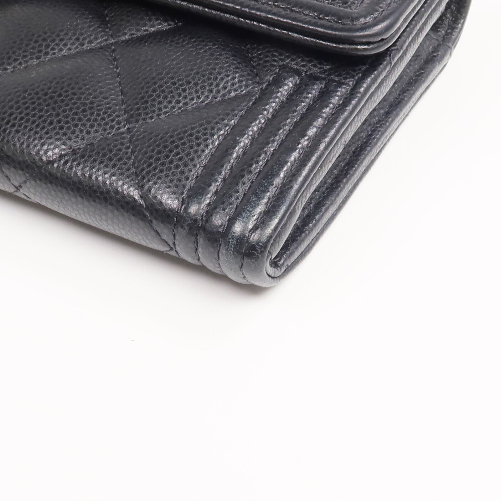 CHANEL 牛皮皮革Boy Long Wallet金扣長錢包