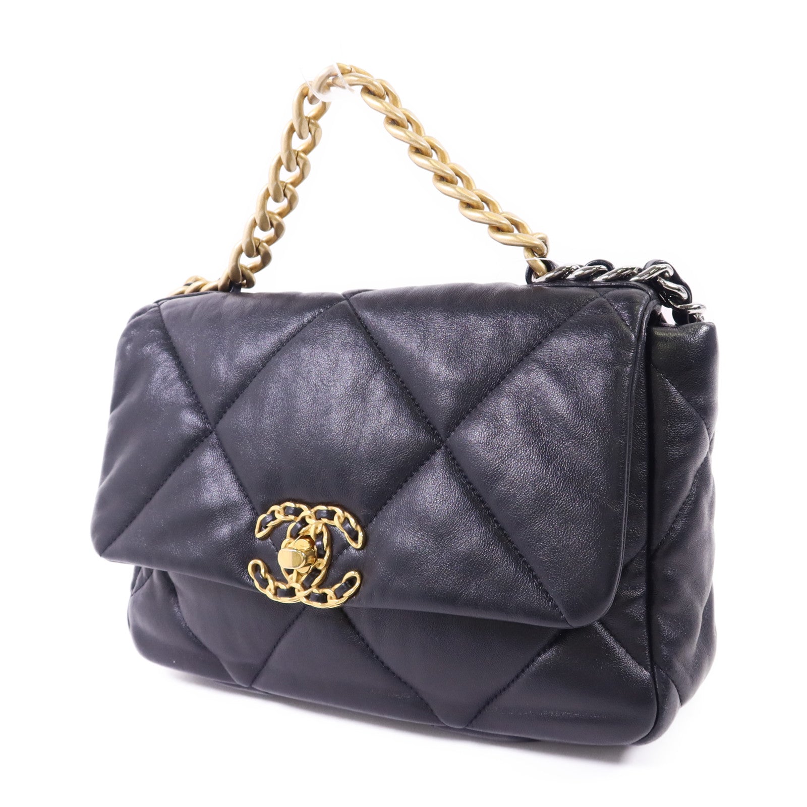 CHANEL 羊皮皮革Chanel 19金扣手挽肩背兩用袋