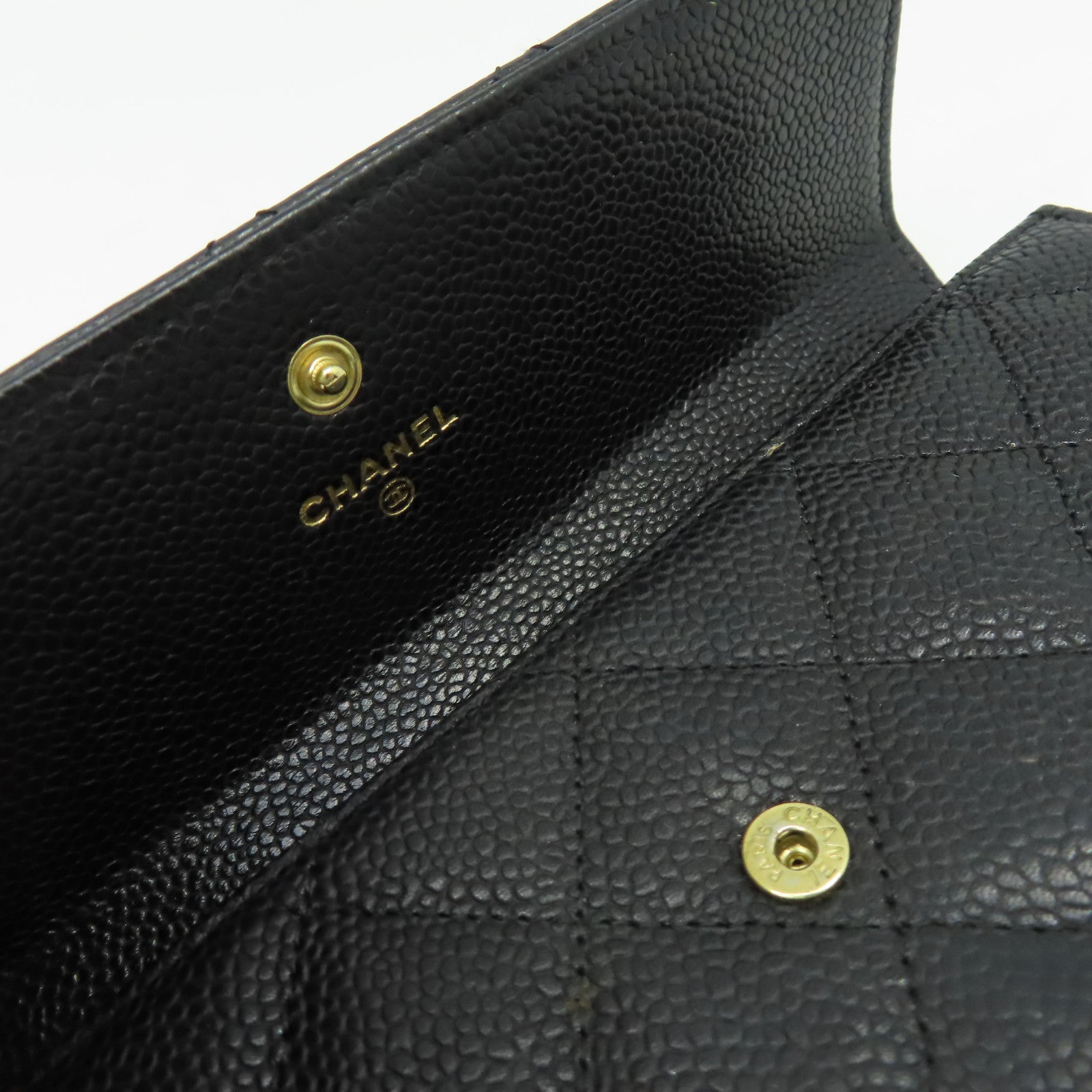 CHANEL 菱格Caviar皮革Long Wallet金扣長錢包黑色