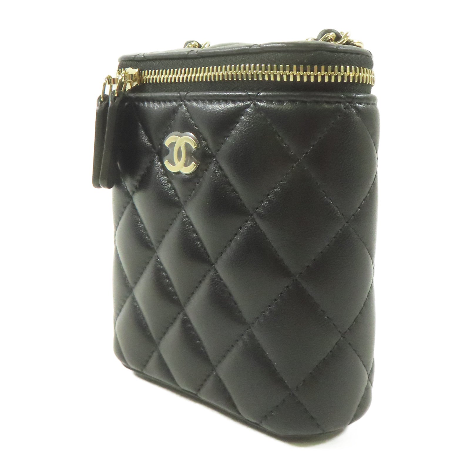 CHANEL 羊皮皮革Vanity Case金扣肩背袋黑色