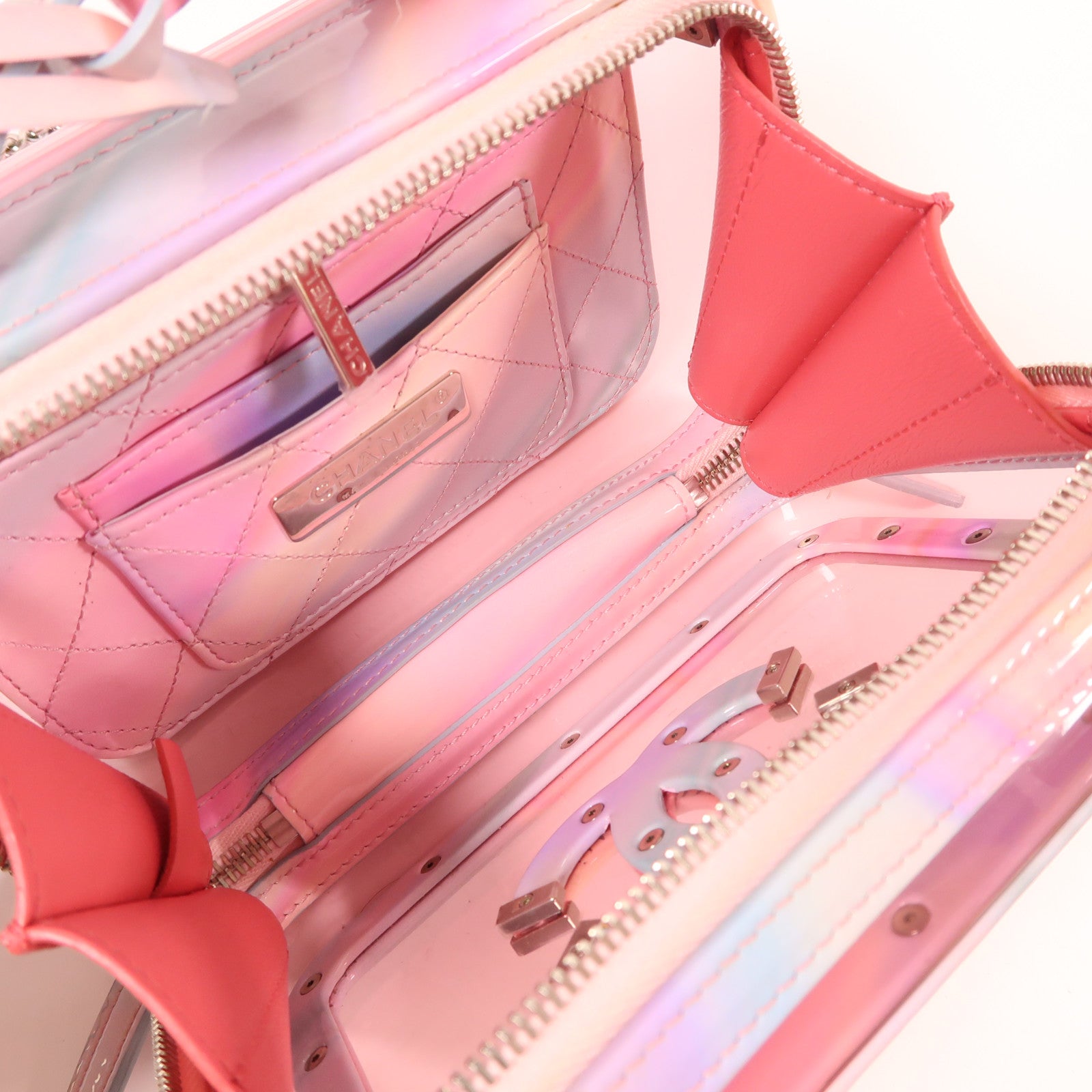 CHANEL PVC Vanity Case銀扣手挽肩背兩用袋