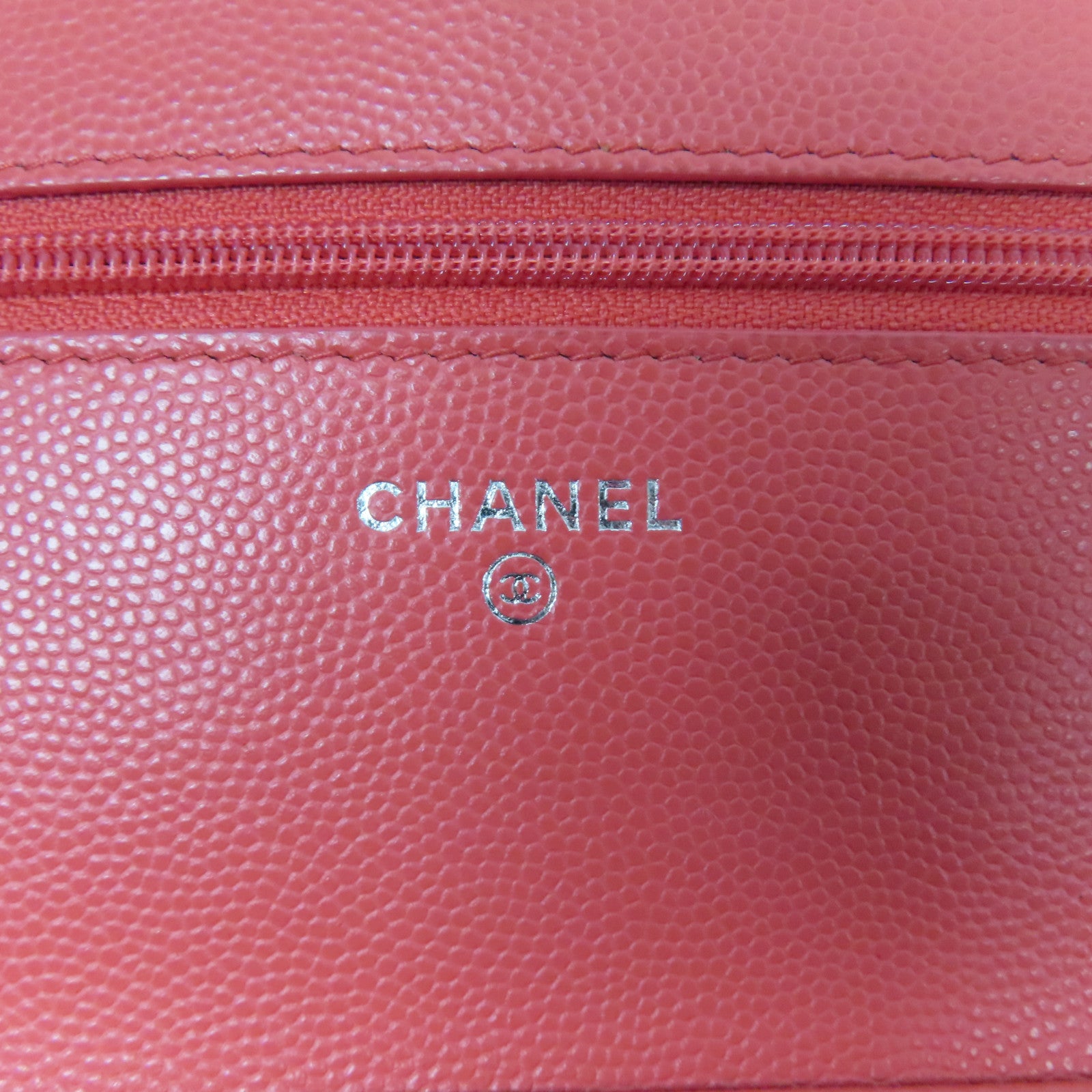 CHANEL 菱格Caviar皮革WOC銀扣鏈帶肩背袋粉紅色