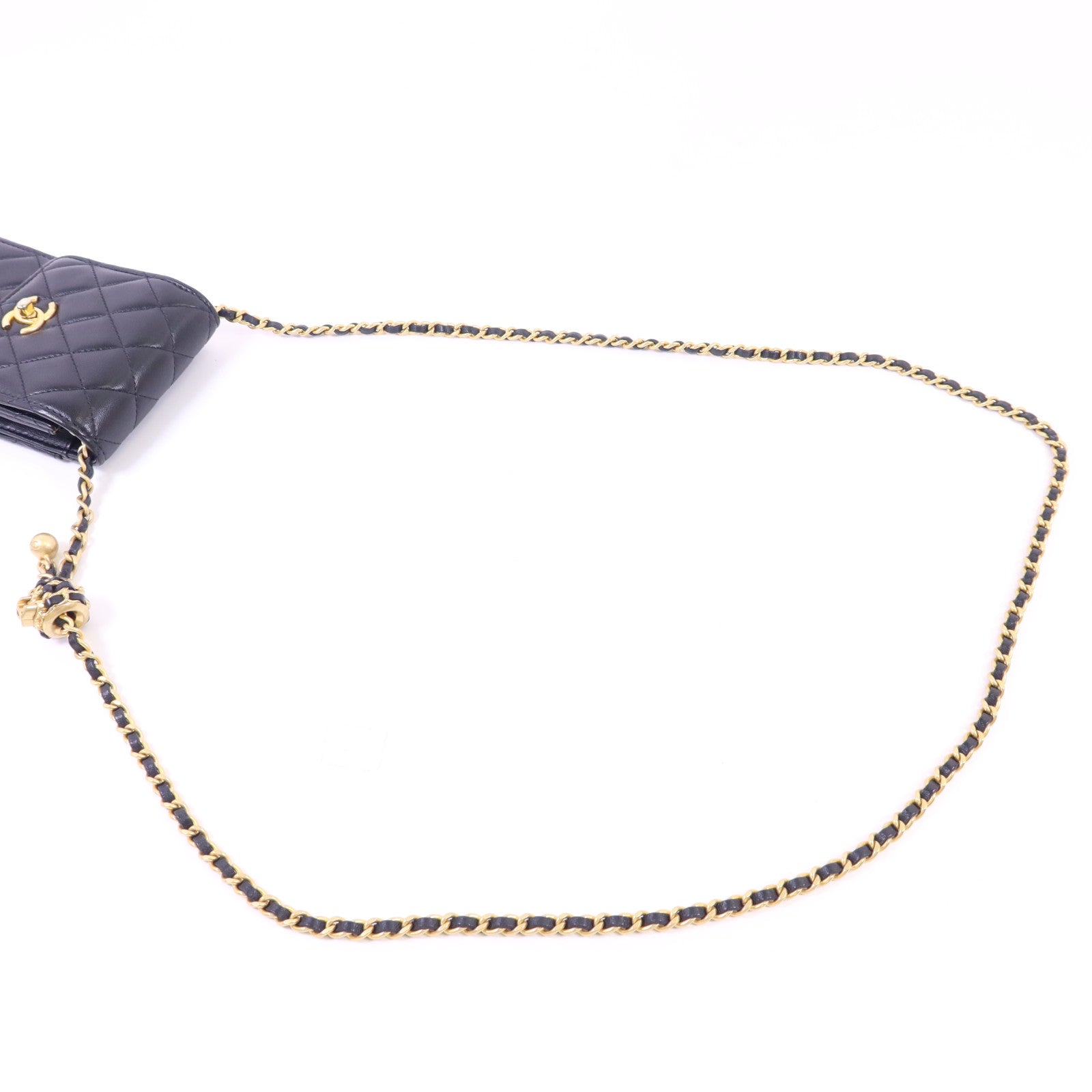 CHANEL 【激減優惠】羊皮皮革Phone Bag With Gold Ball金扣鏈帶肩背袋