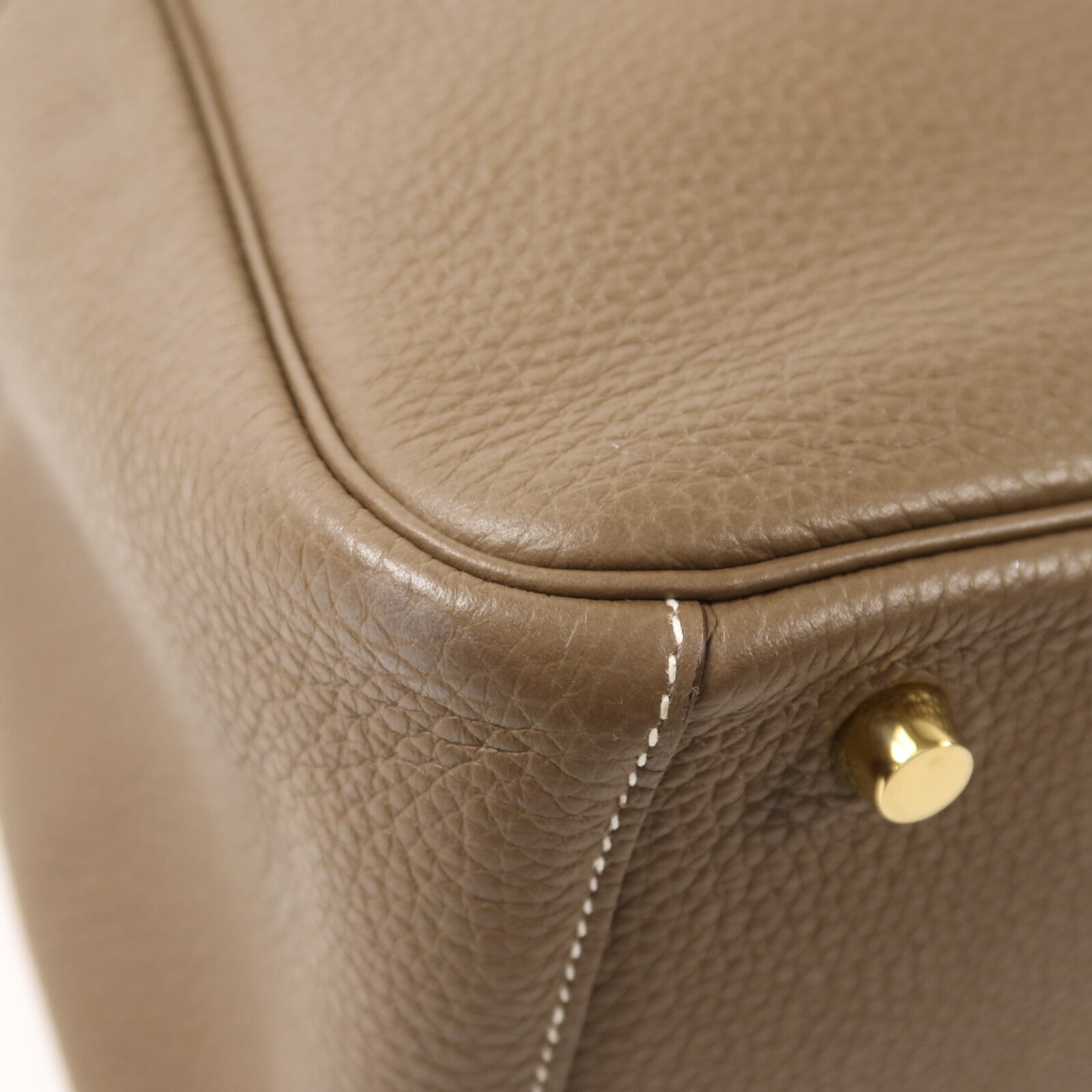 HERMES Clemence皮革Lindy 30金扣手挽肩背兩用袋Etoupe