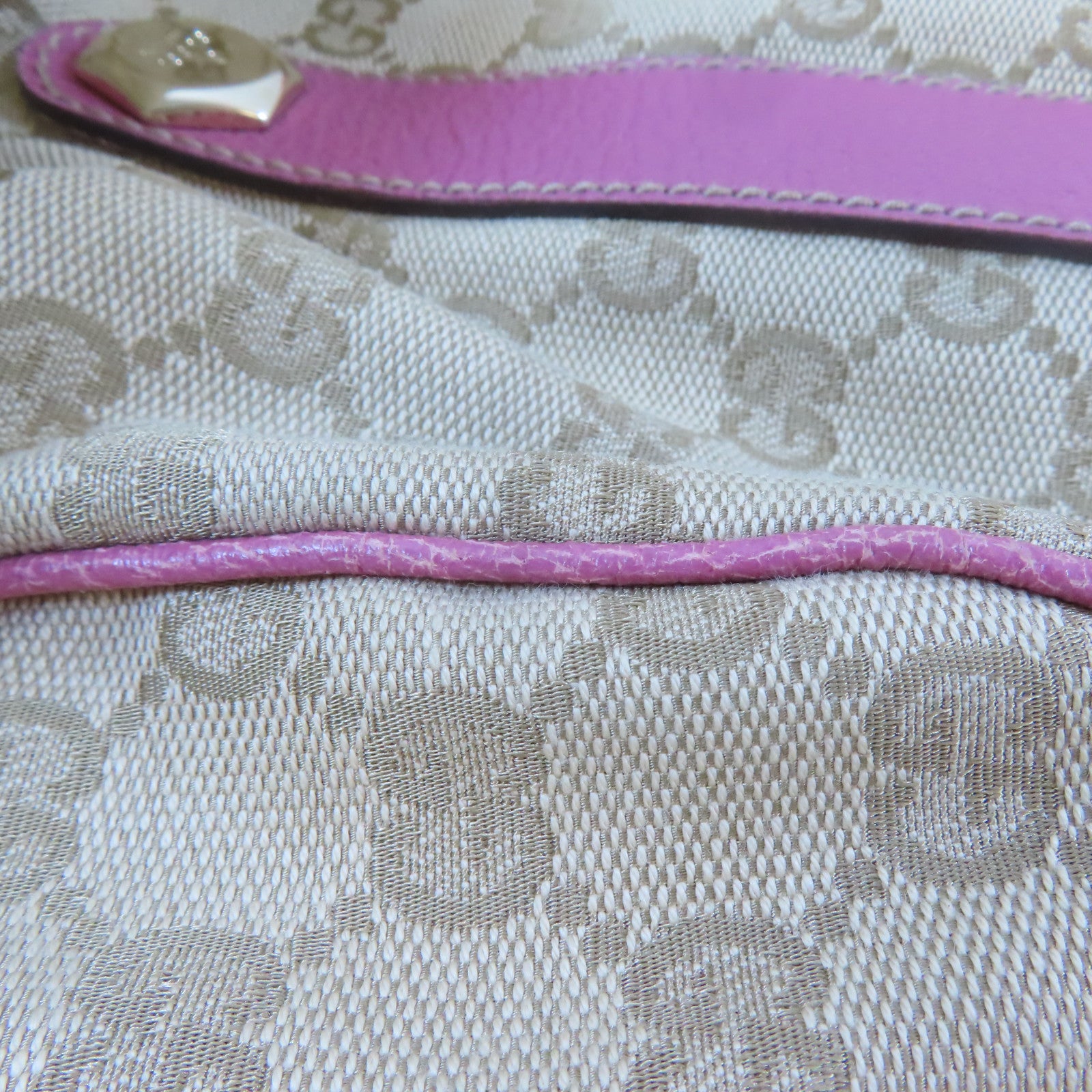 GUCCI 帆布Boston Bag金扣波士頓包棕色/粉紅色