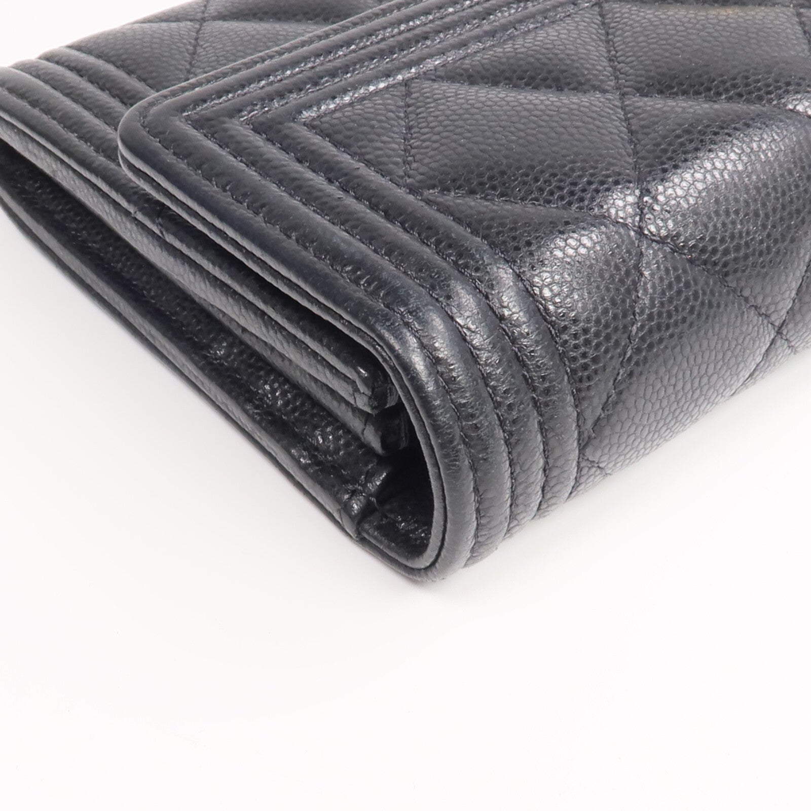 CHANEL 牛皮皮革Boy Long Wallet金扣長錢包