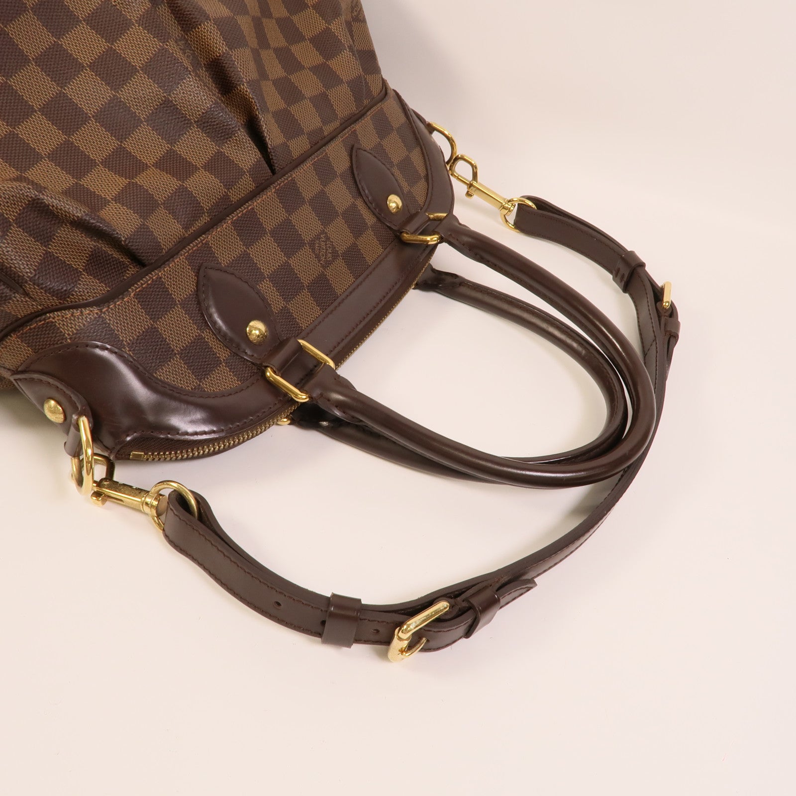 LOUIS VUITTON Damier Trevi金扣手挽肩背兩用袋棕色