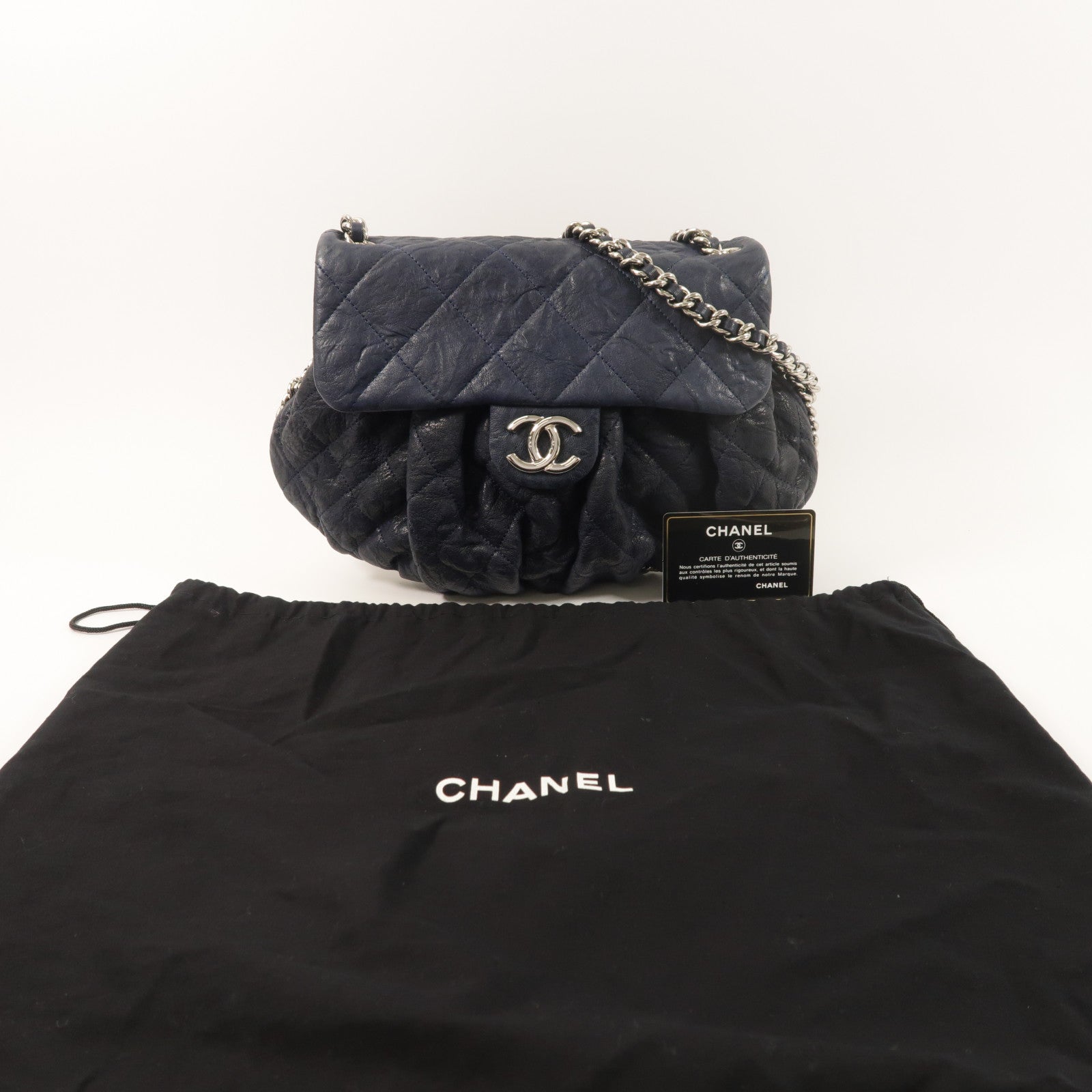 CHANEL 牛皮皮革Chain Shoulder銀扣鏈帶肩背袋
