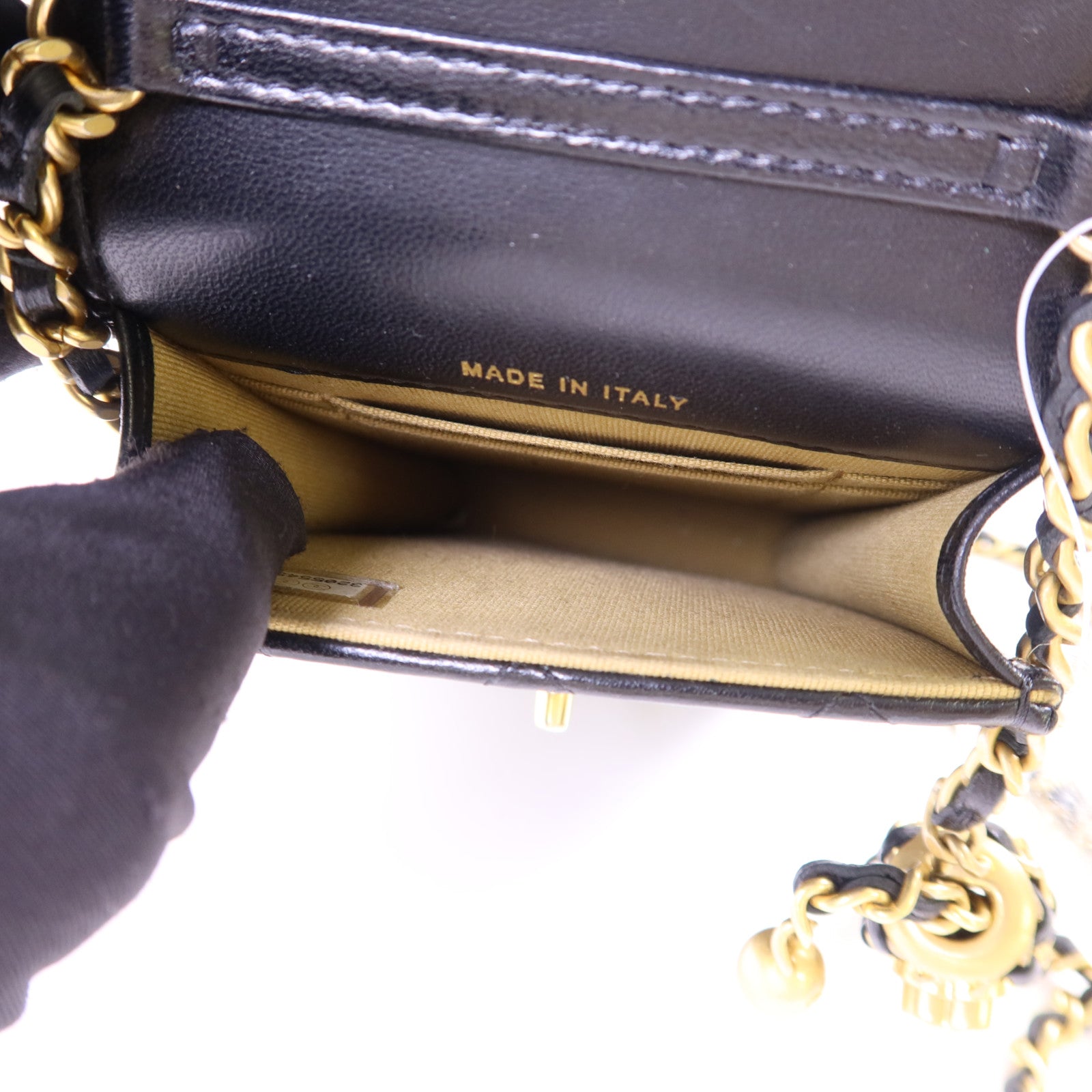 CHANEL 【激減優惠】羊皮皮革Phone Bag With Gold Ball金扣鏈帶肩背袋