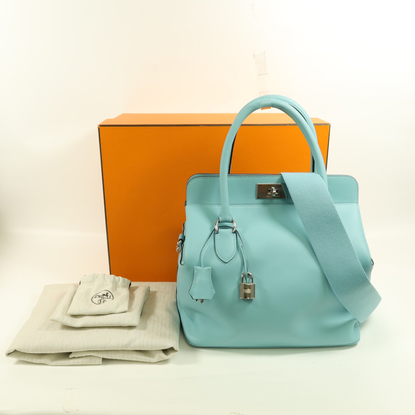 HERMES Swift皮革Toolbox 26手挽肩背兩用袋Blue Atoll