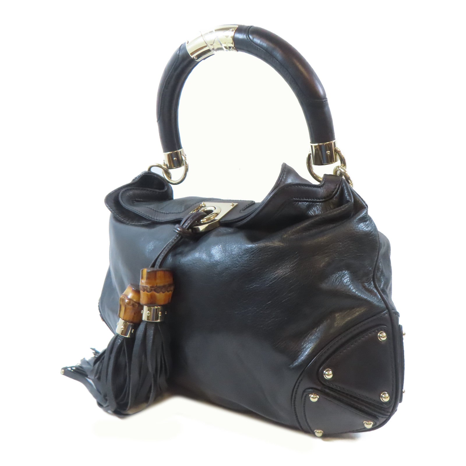 GUCCI 牛皮皮革Indy Babouska金扣手挽肩背兩用袋黑色