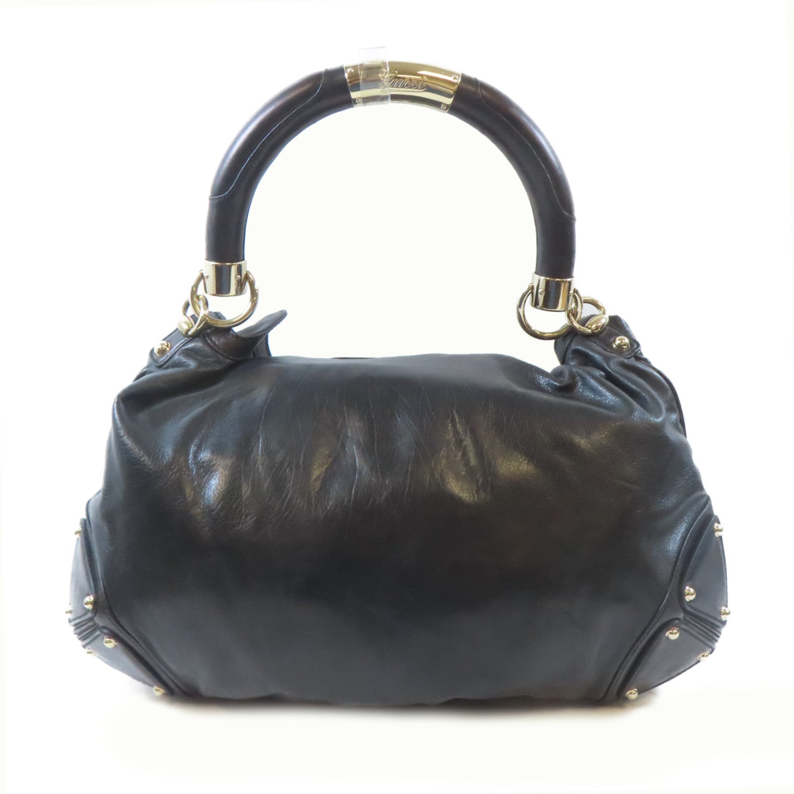 GUCCI 牛皮皮革Indy Babouska金扣手挽肩背兩用袋黑色