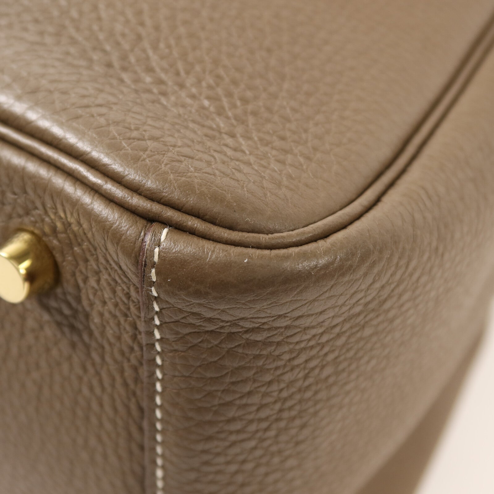 HERMES Clemence皮革Lindy 30金扣手挽肩背兩用袋Etoupe