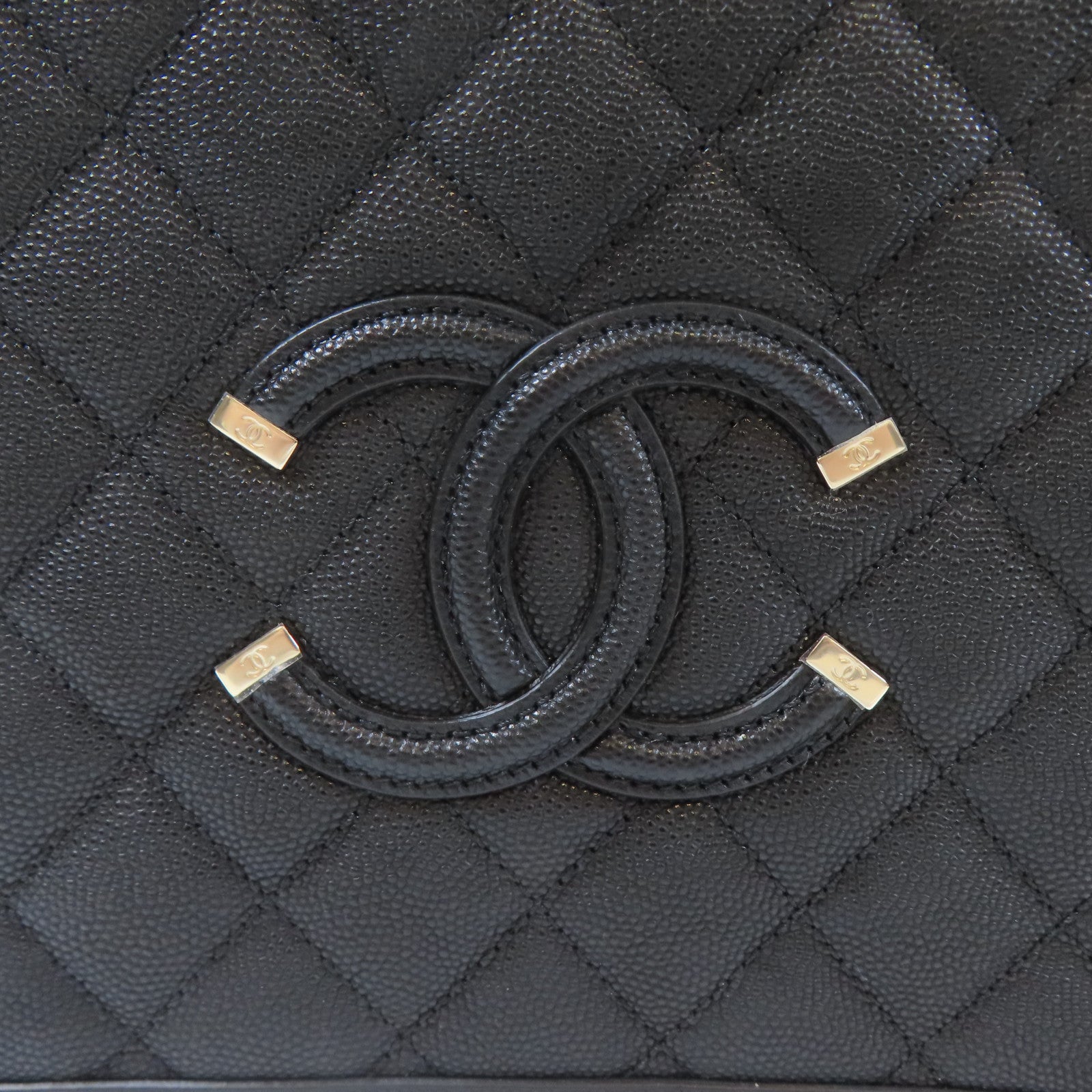 CHANEL 菱格Caviar皮革Vanity Case金扣手挽肩背兩用袋黑色