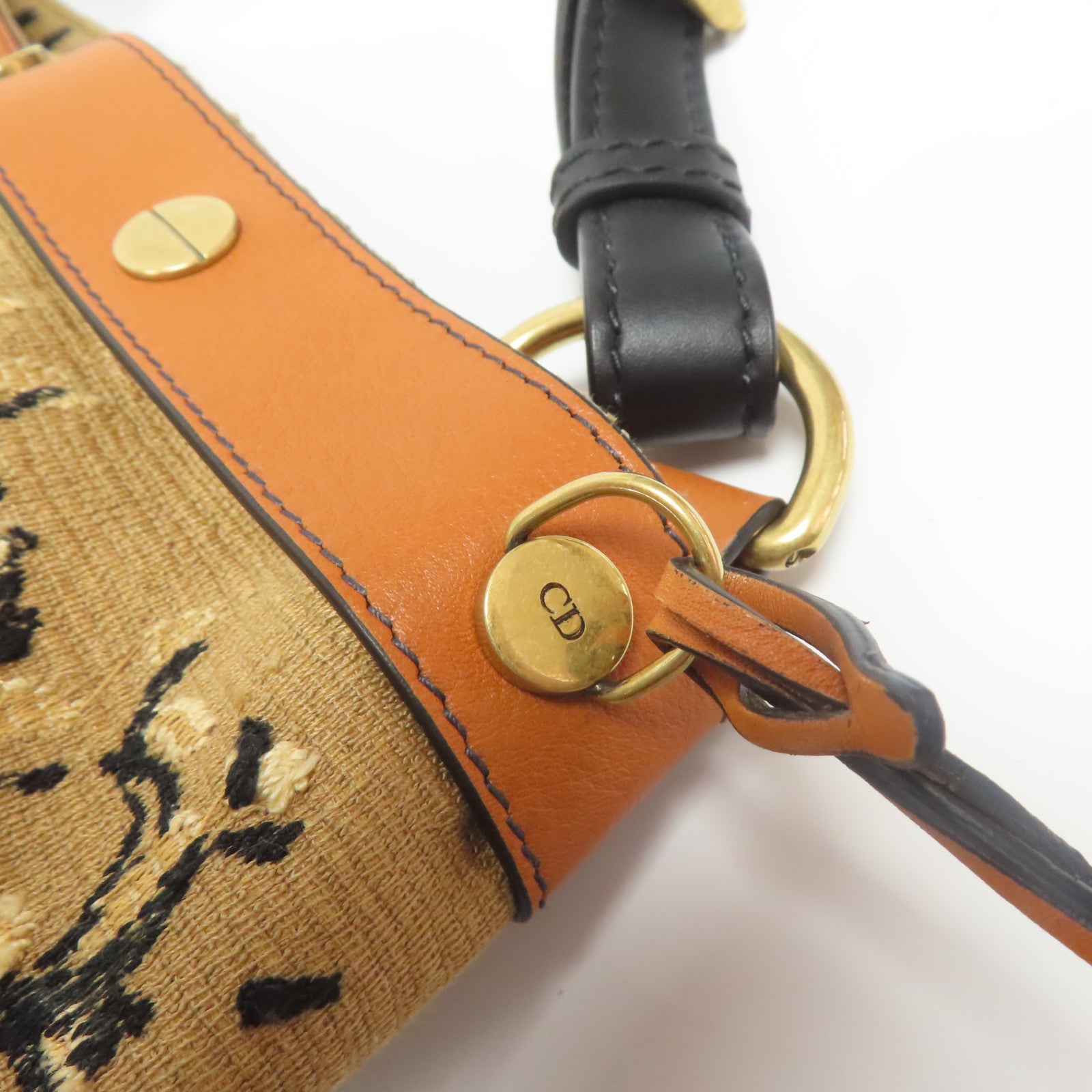 Dior 【激減優惠】帆布/牛皮皮革Shoulder Bag金扣肩背袋啡色