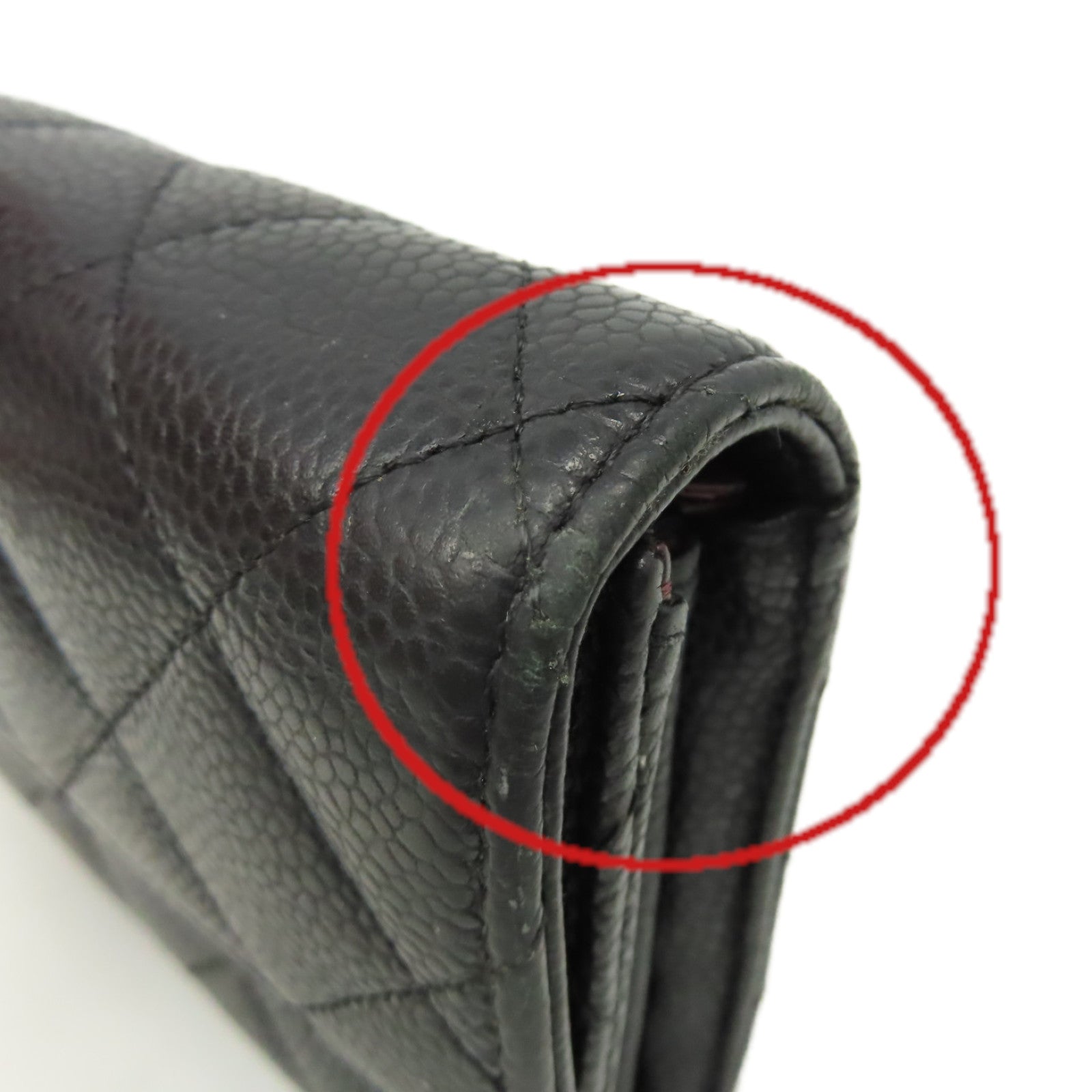CHANEL 菱格Caviar皮革Long Wallet金扣長錢包黑色