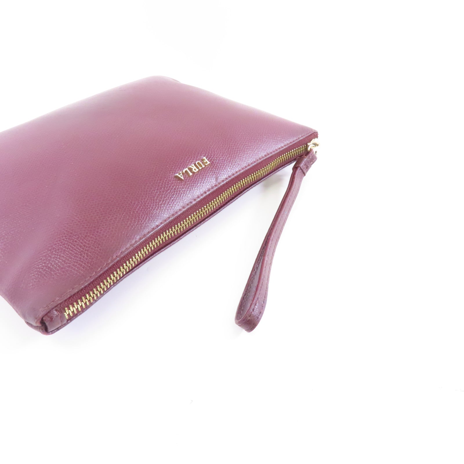 Furla 牛皮皮革Pouch/Clutch金扣手拿包酒紅色