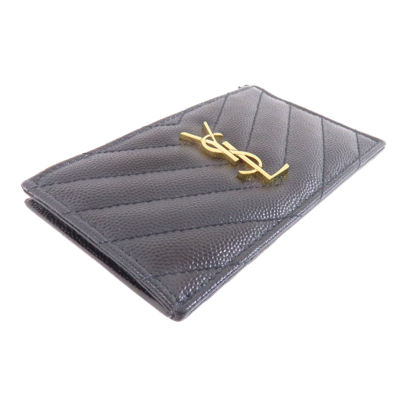 SAINT LAURENT 牛皮皮革Card Case金扣卡片套黑色