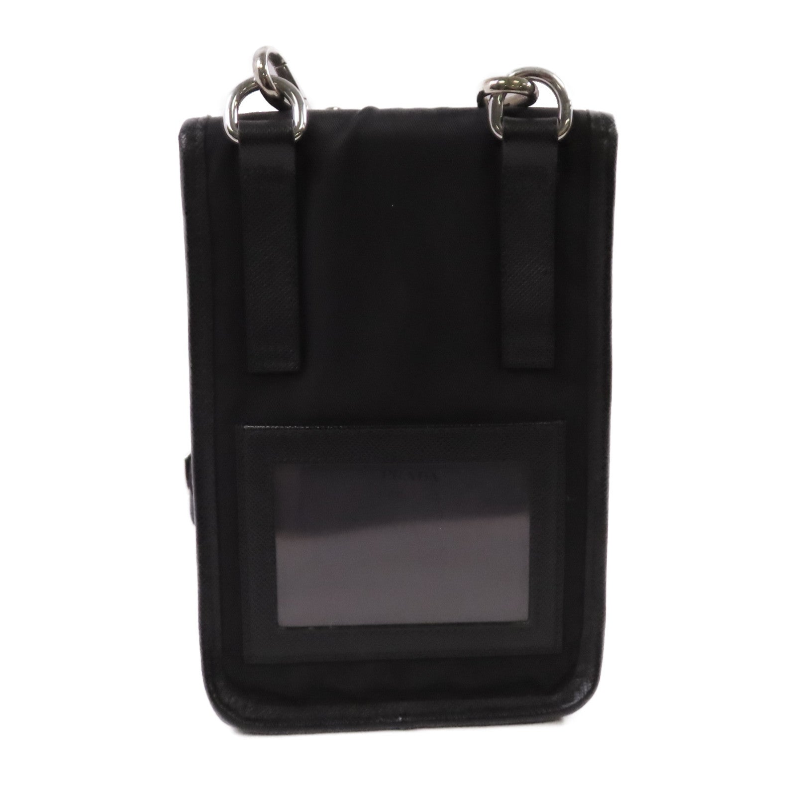 PRADA 尼龍/Saffiano皮革Smartphone Shoulder Case銀扣肩背袋黑色