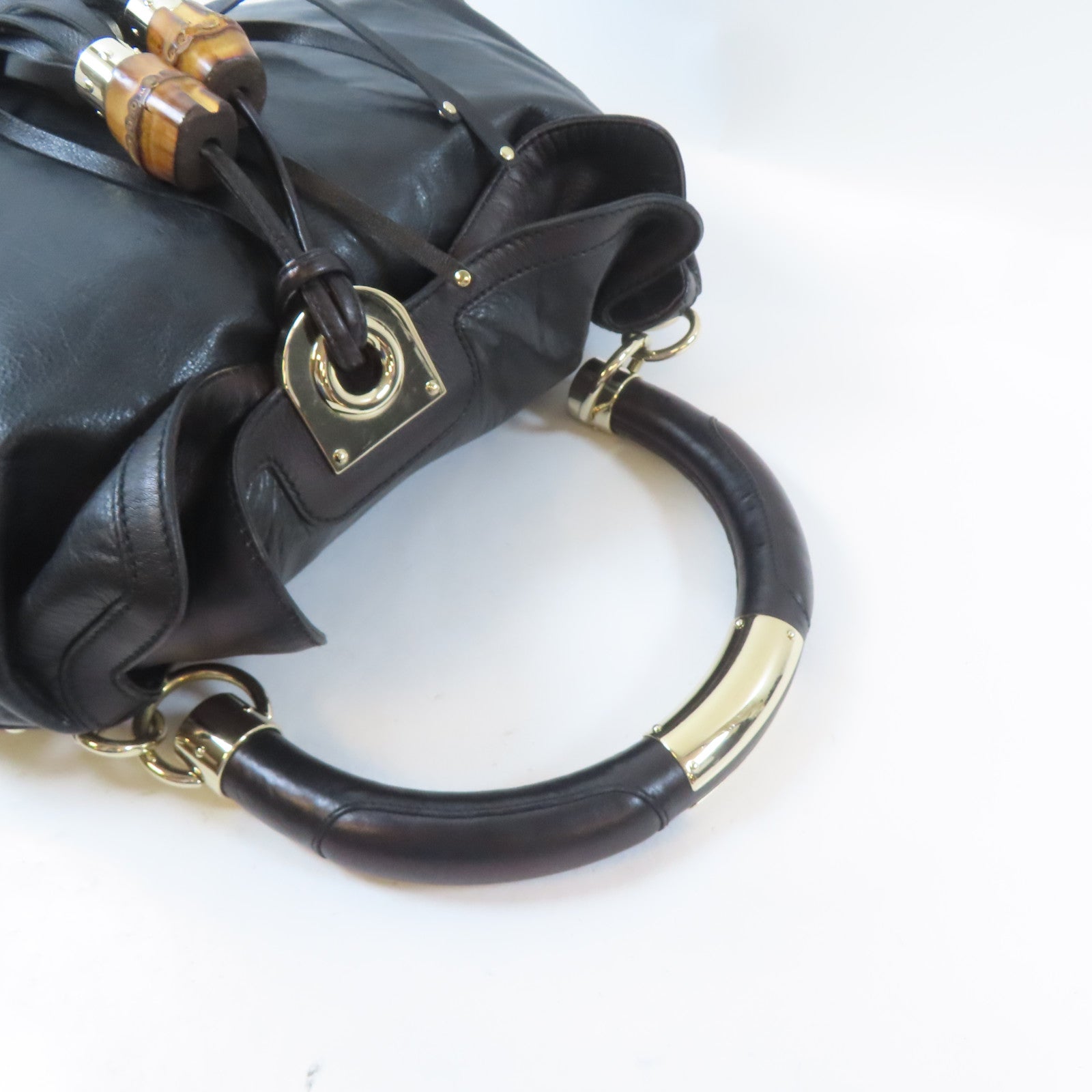 GUCCI 牛皮皮革Indy Babouska金扣手挽肩背兩用袋黑色
