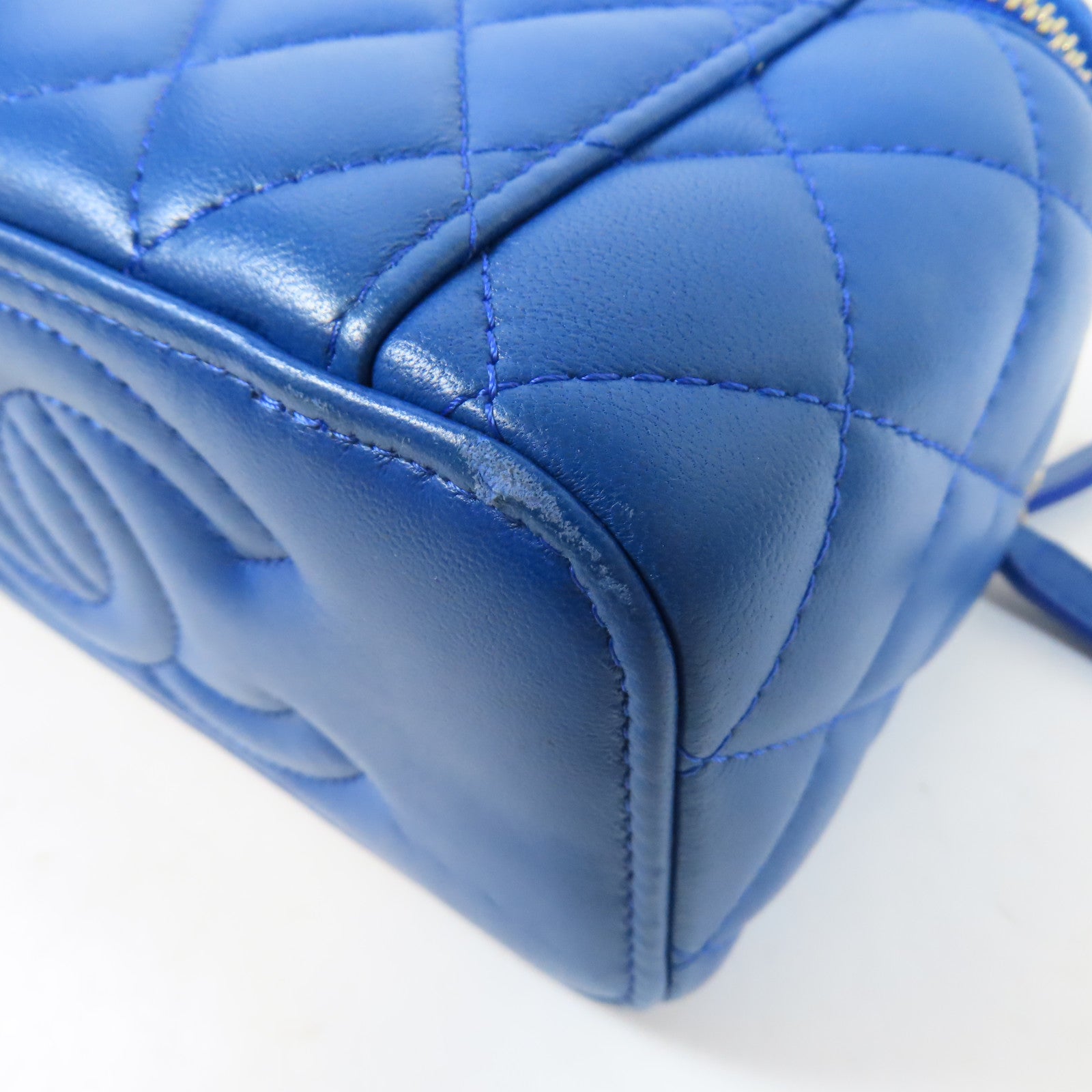 CHANEL 【激減優惠】菱格羊皮皮革Vanity Case金扣鏈帶肩背袋藍色