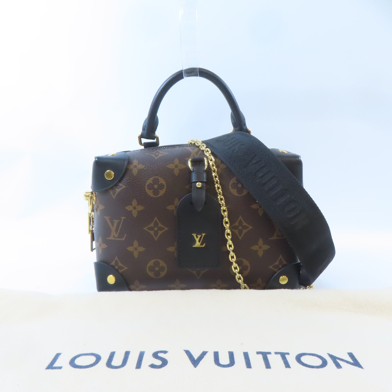 LOUIS VUITTON Monogram Petite Malle Souple金扣手挽肩背兩用袋棕色/黑色
