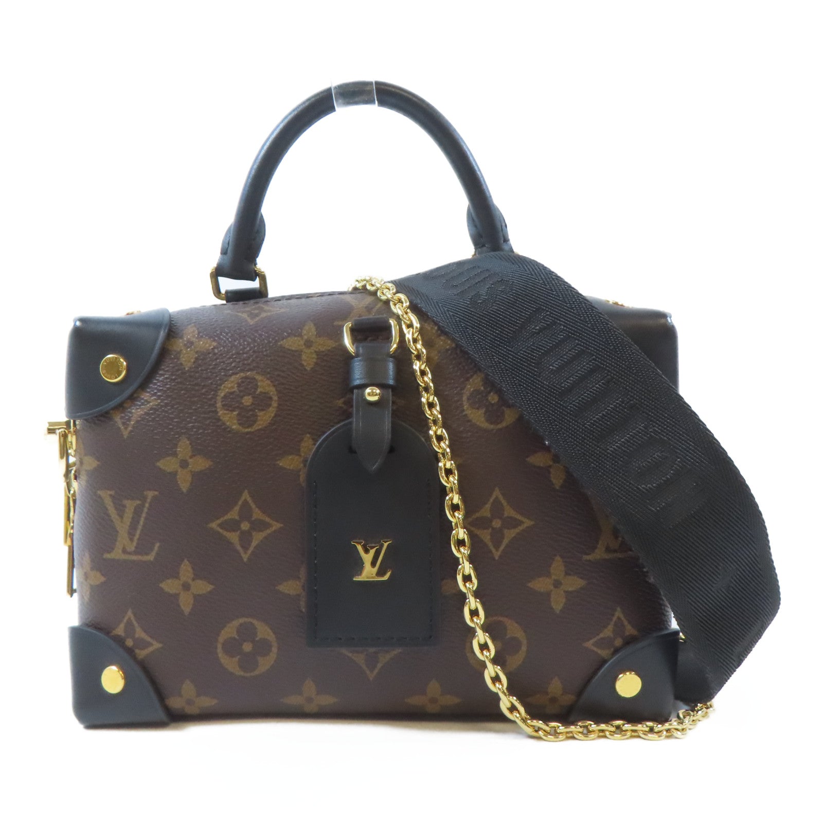 LOUIS VUITTON Monogram Petite Malle Souple金扣手挽肩背兩用袋棕色/黑色