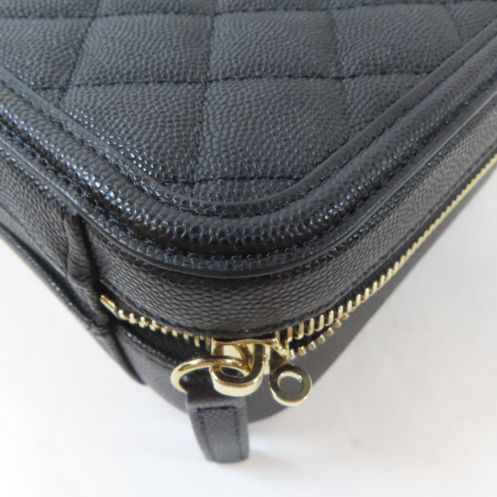 CHANEL 菱格Caviar皮革Vanity Case金扣手挽肩背兩用袋黑色