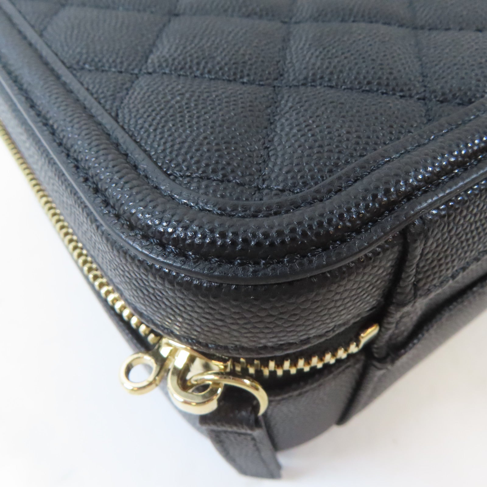 CHANEL 菱格Caviar皮革Vanity Case金扣手挽肩背兩用袋黑色
