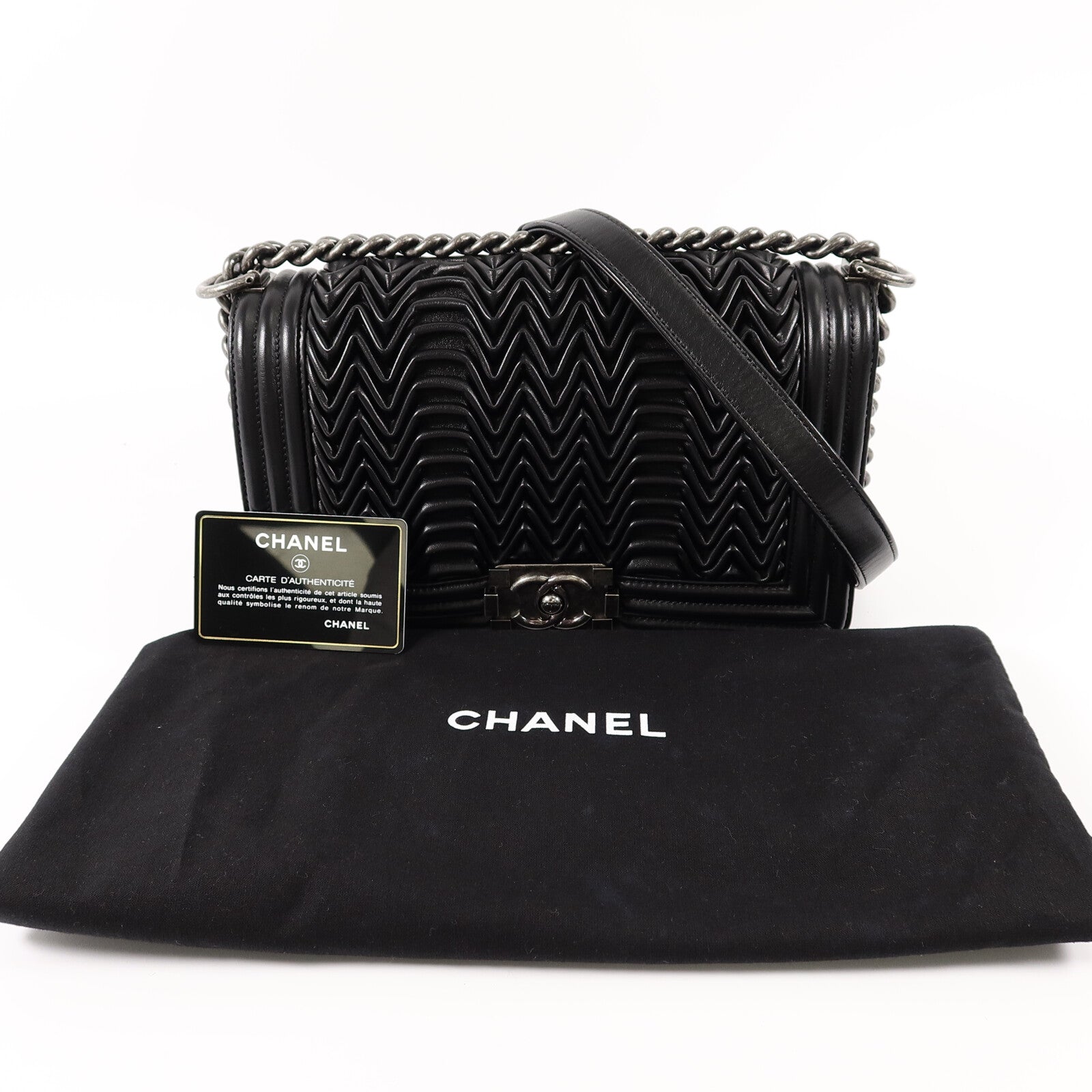 CHANEL 羊皮皮革Boy 25鏈帶肩背袋