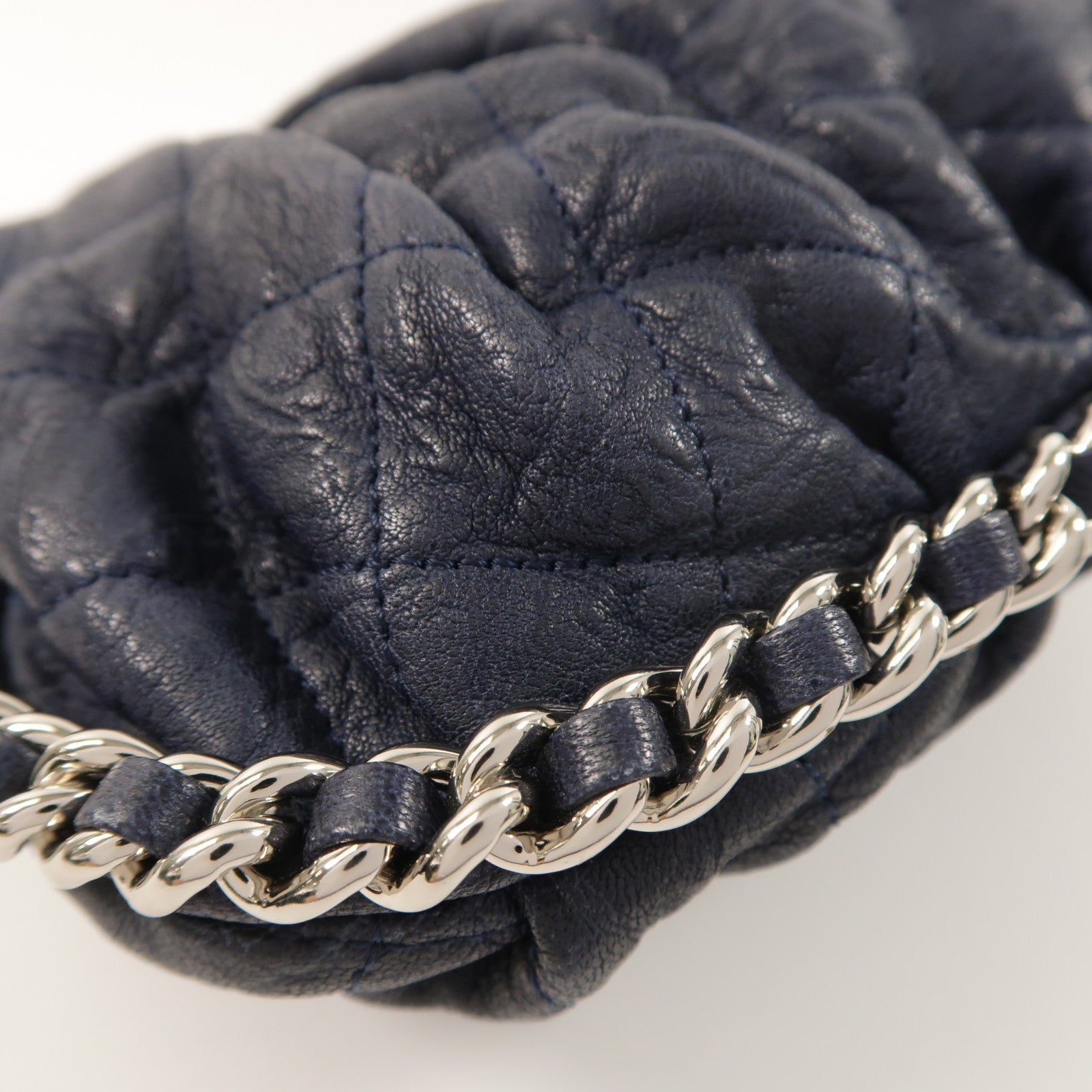CHANEL 牛皮皮革Chain Shoulder銀扣鏈帶肩背袋