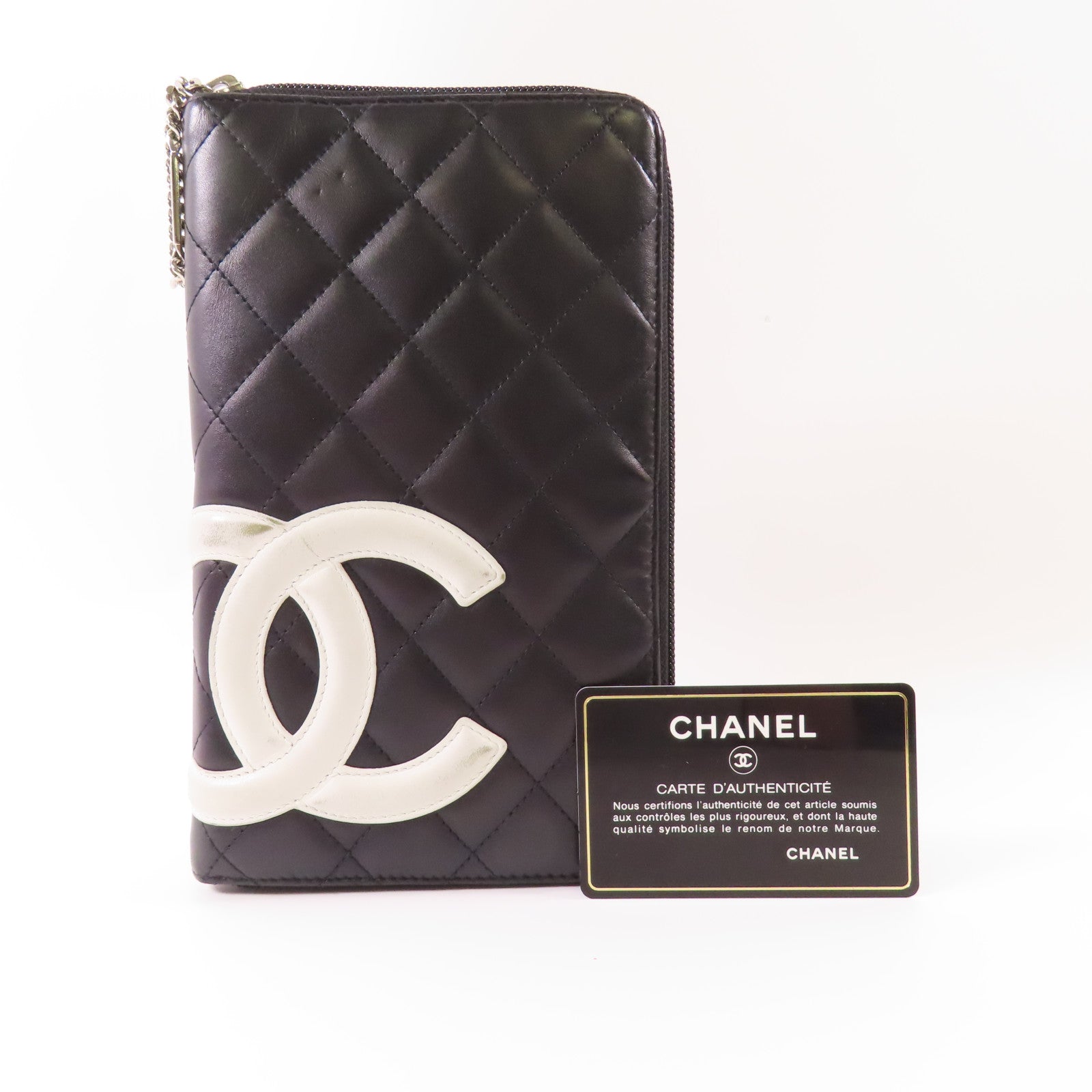 CHANEL 牛皮皮革Cambon Zipper Wallet銀扣長錢包