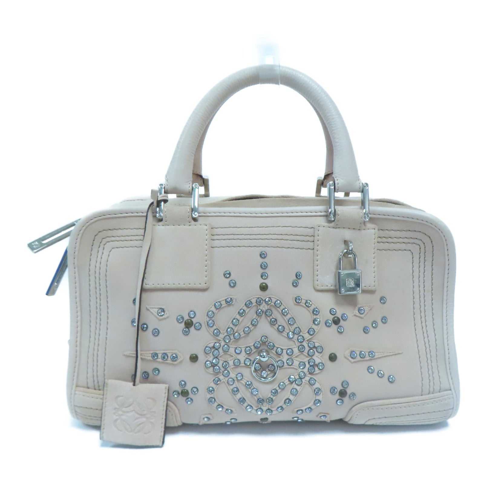 LOEWE 【激減優惠】麂皮/牛皮皮革Hand Bag銀扣手挽袋粉紅色