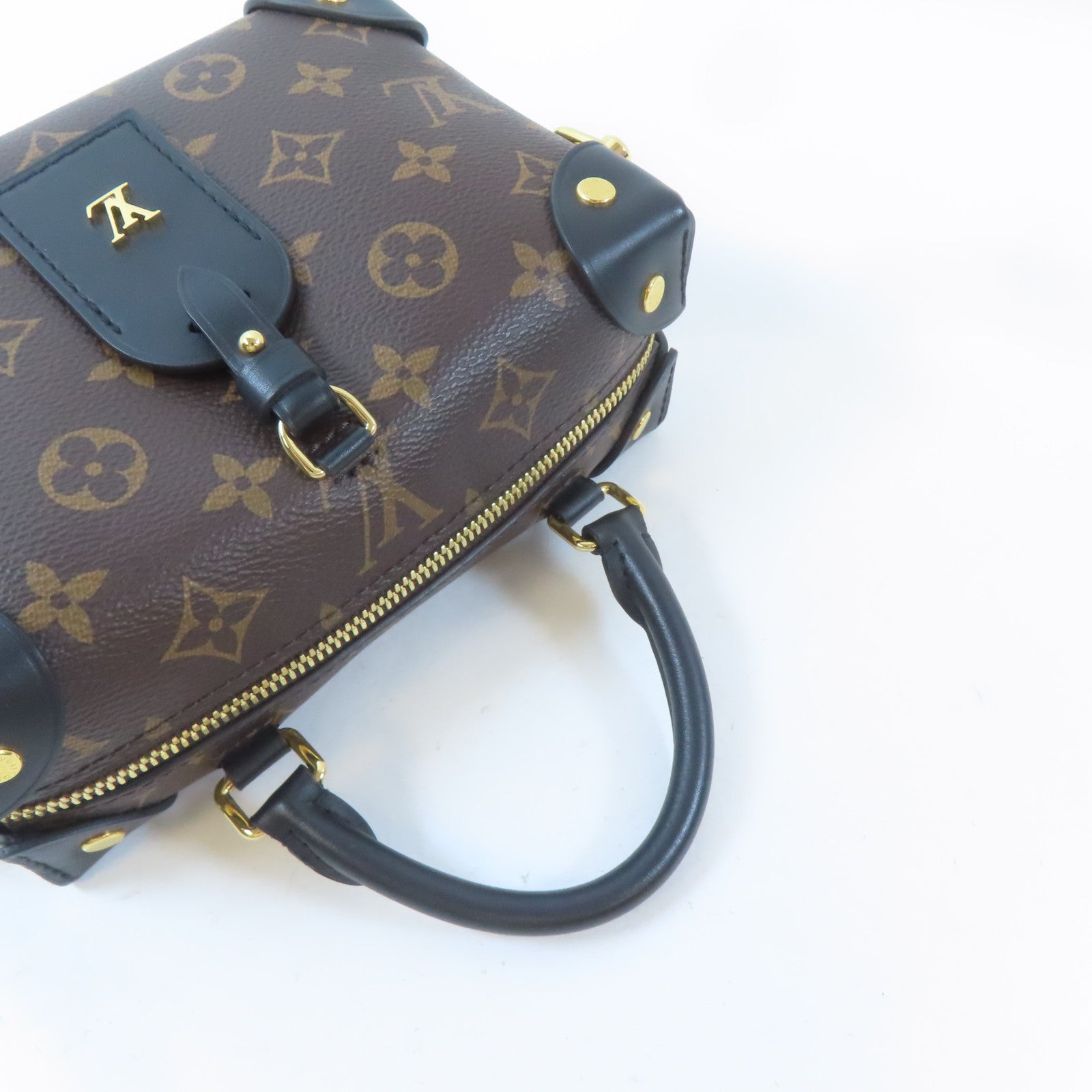 LOUIS VUITTON Monogram Petite Malle Souple金扣手挽肩背兩用袋棕色/黑色