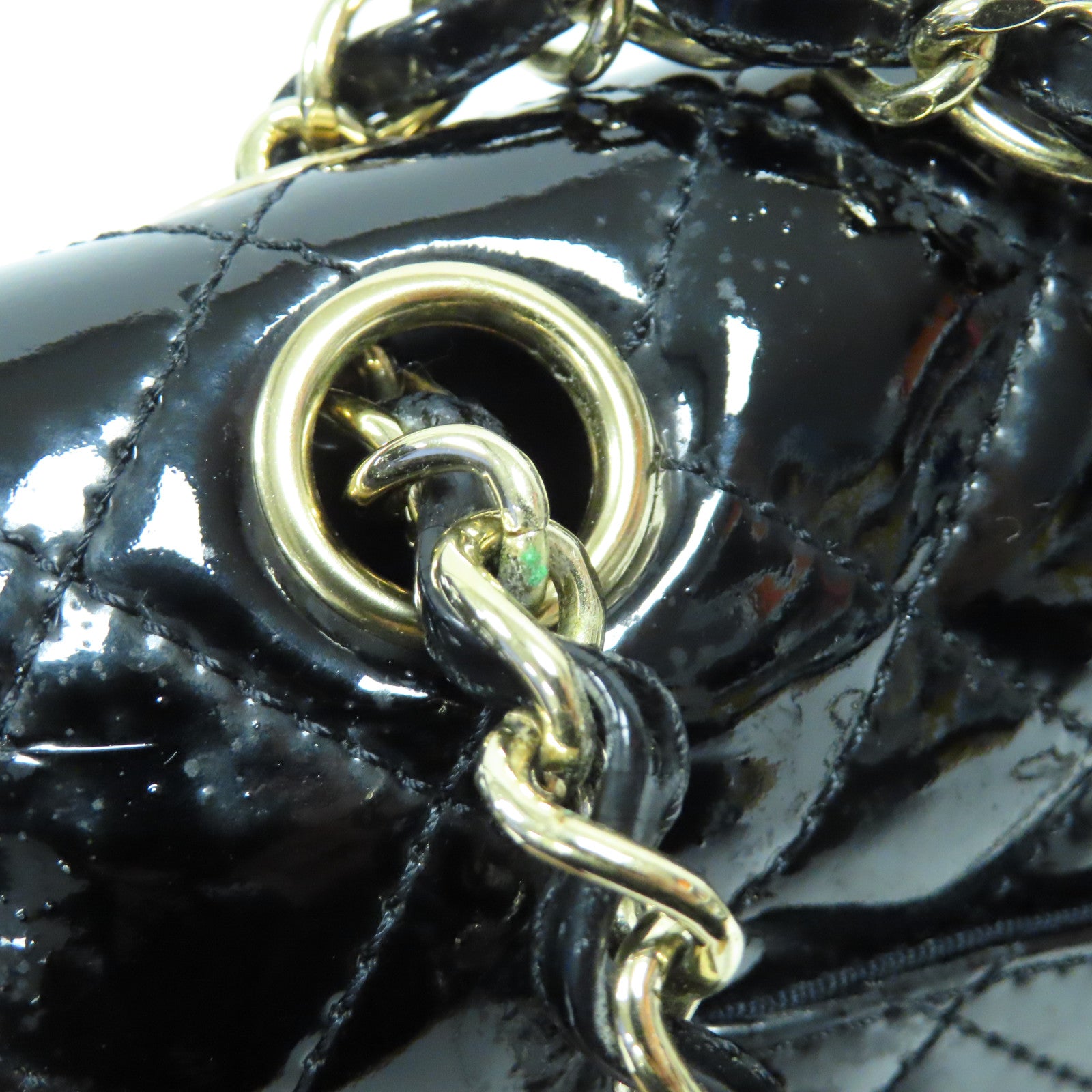 CHANEL 菱格漆皮皮革Valentine Chain Shoulder Bag金扣鏈帶肩背袋黑色