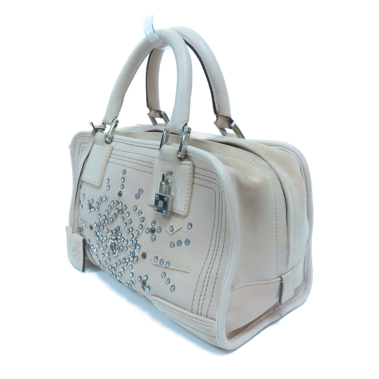 LOEWE 【激減優惠】麂皮/牛皮皮革Hand Bag銀扣手挽袋粉紅色