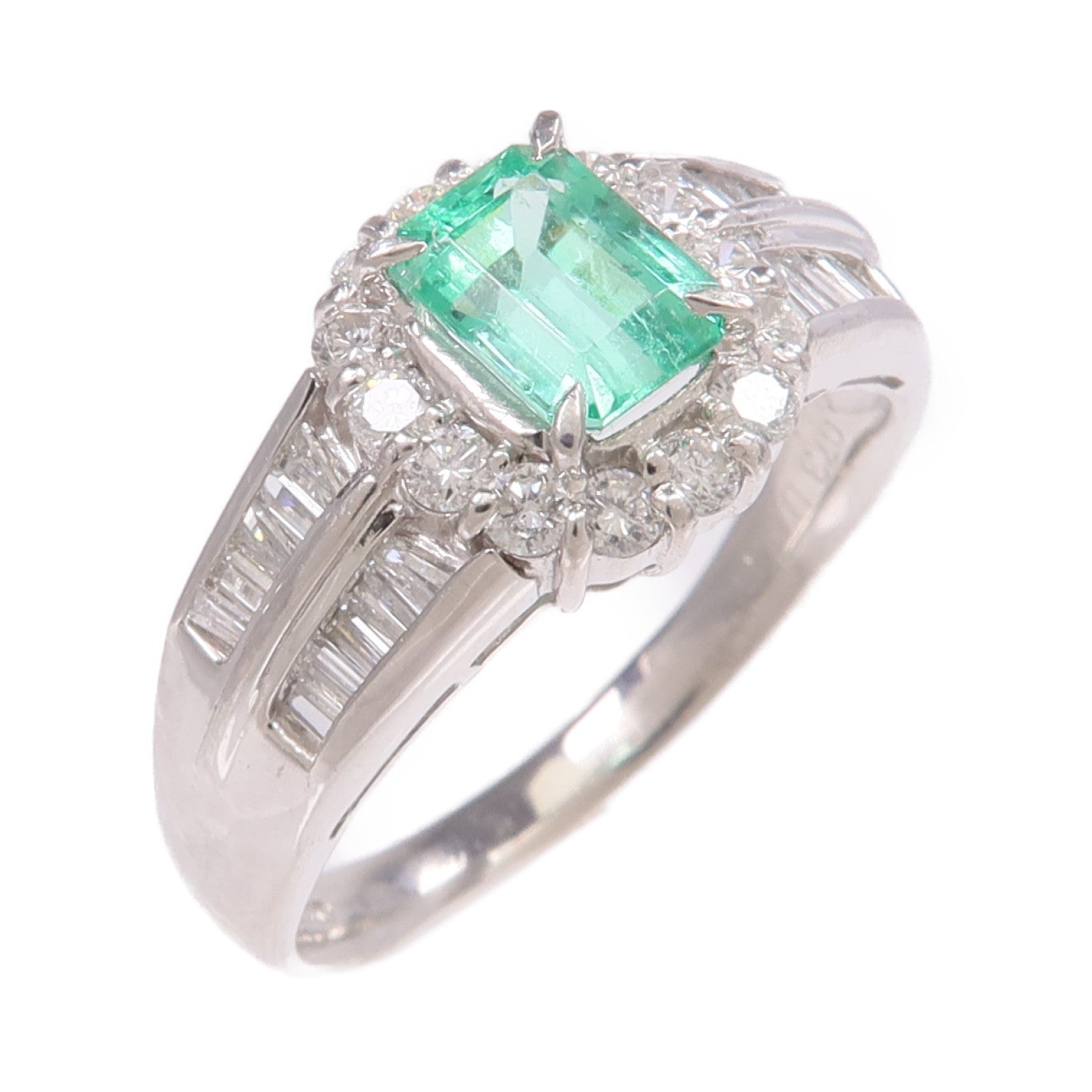 JEWELRY 【激減優惠】PT900鉑金Emerald Diamond Ring綠寶石/鑽石戒指US#7.25