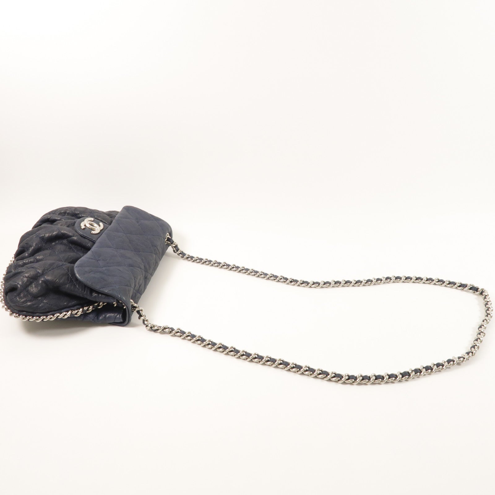 CHANEL 牛皮皮革Chain Shoulder銀扣鏈帶肩背袋