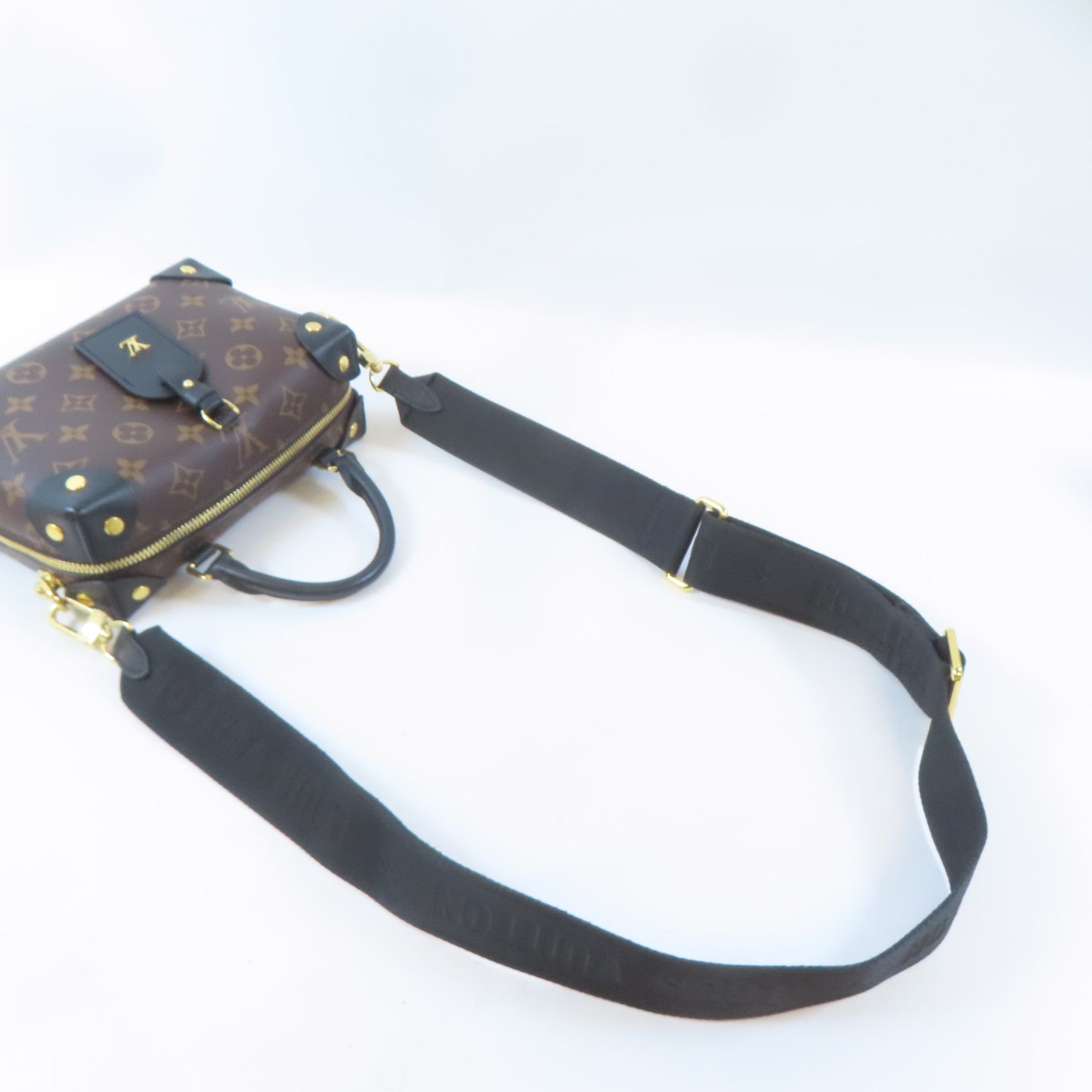 LOUIS VUITTON Monogram Petite Malle Souple金扣手挽肩背兩用袋棕色/黑色
