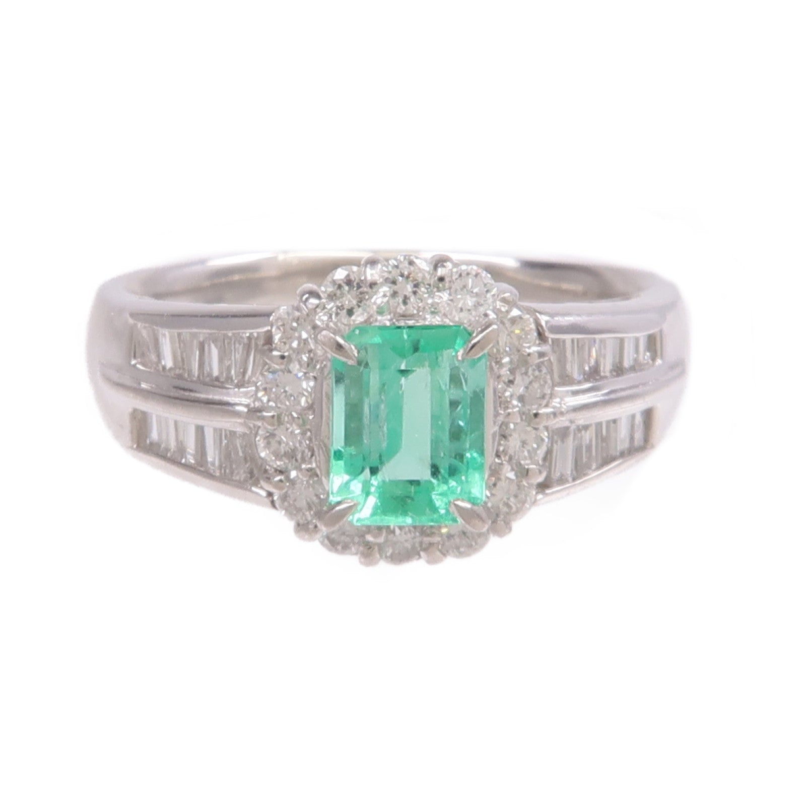 JEWELRY 【激減優惠】PT900鉑金Emerald Diamond Ring綠寶石/鑽石戒指US#7.25