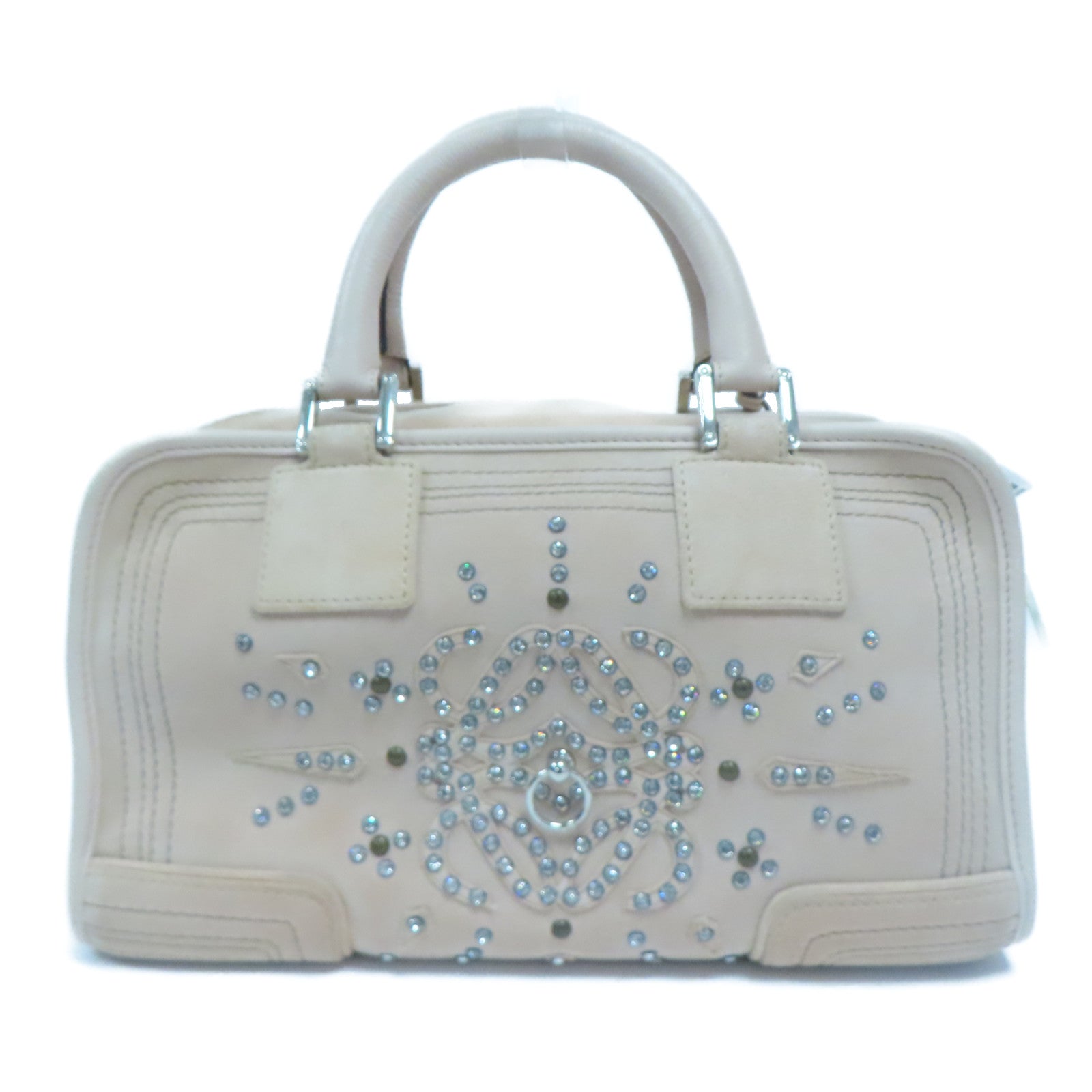 LOEWE 【激減優惠】麂皮/牛皮皮革Hand Bag銀扣手挽袋粉紅色