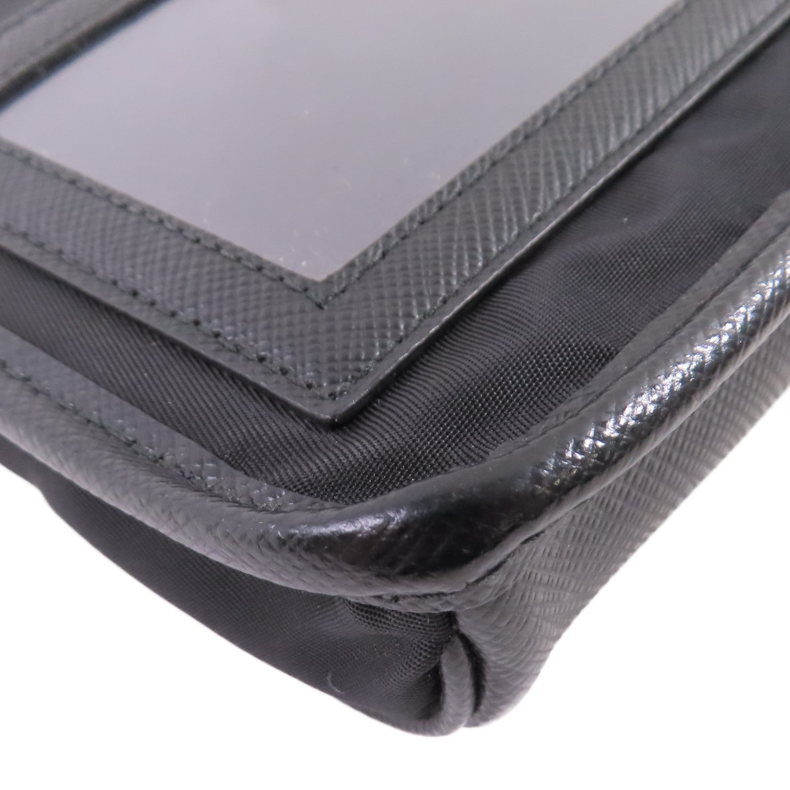 PRADA 尼龍/Saffiano皮革Smartphone Shoulder Case銀扣肩背袋黑色