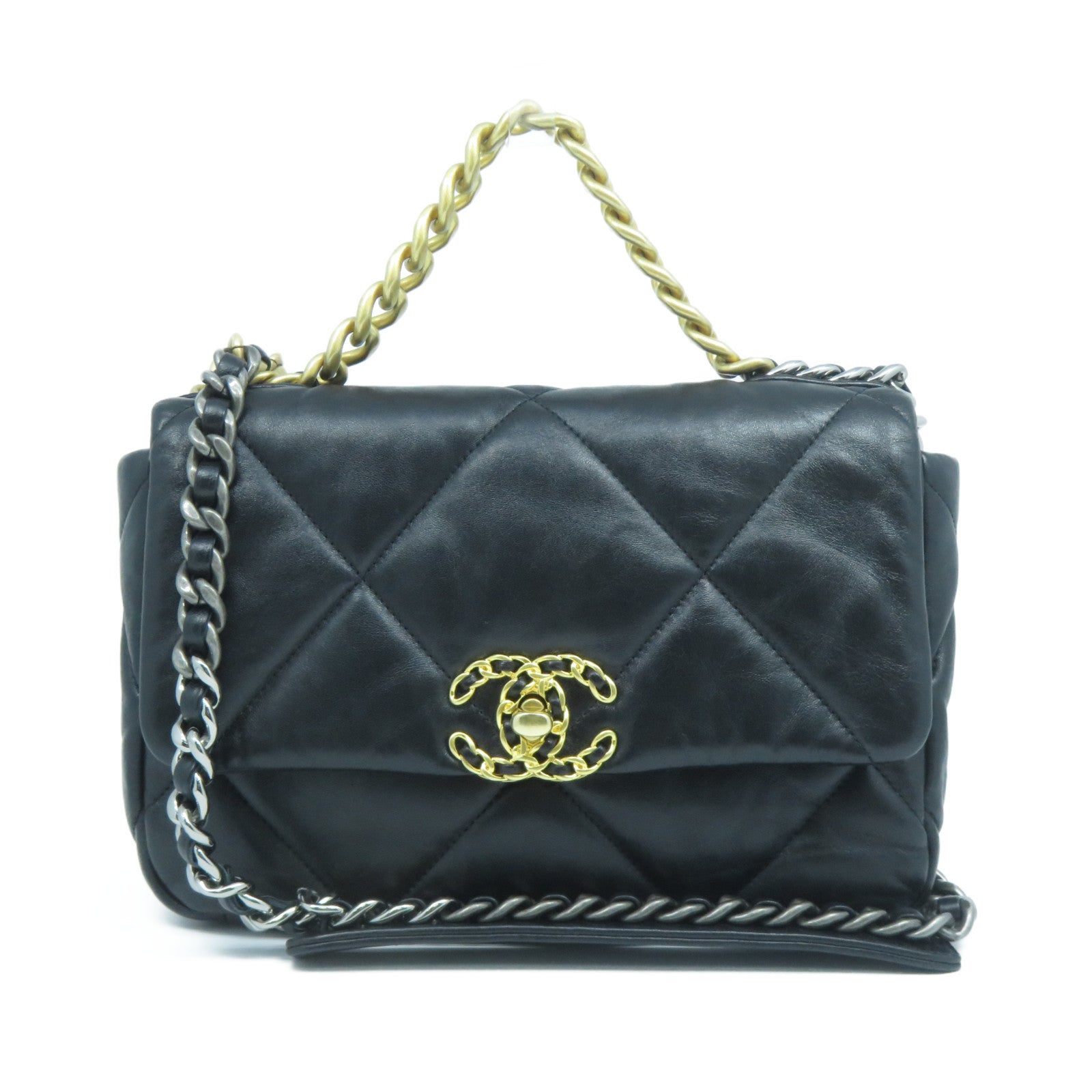 CHANEL 【激減優惠】菱格羊皮皮革Chanel 19金扣手挽肩背兩用袋黑色