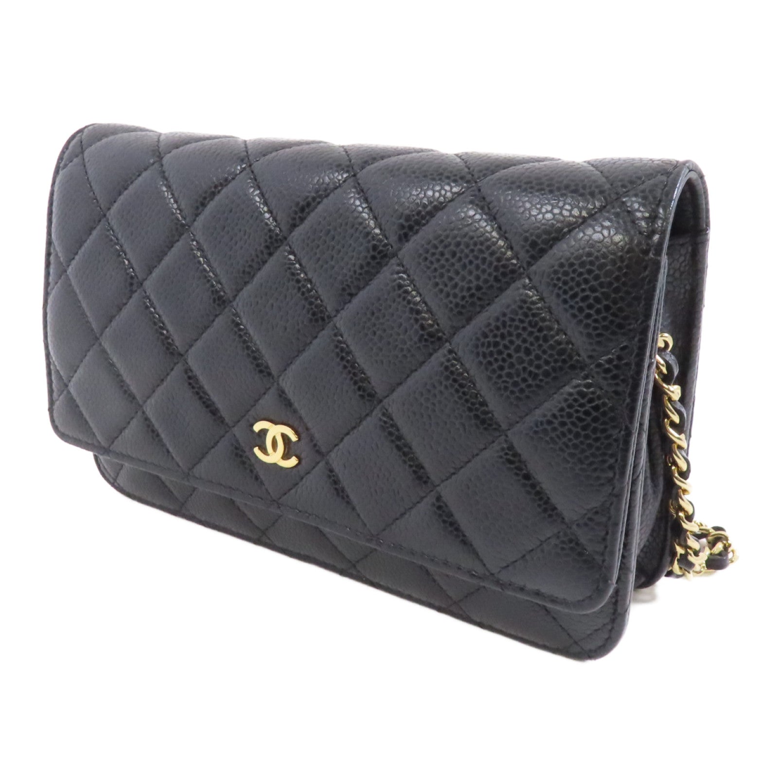 CHANEL 菱格牛皮皮革Wallet On Chain金扣鏈帶肩背袋黑色