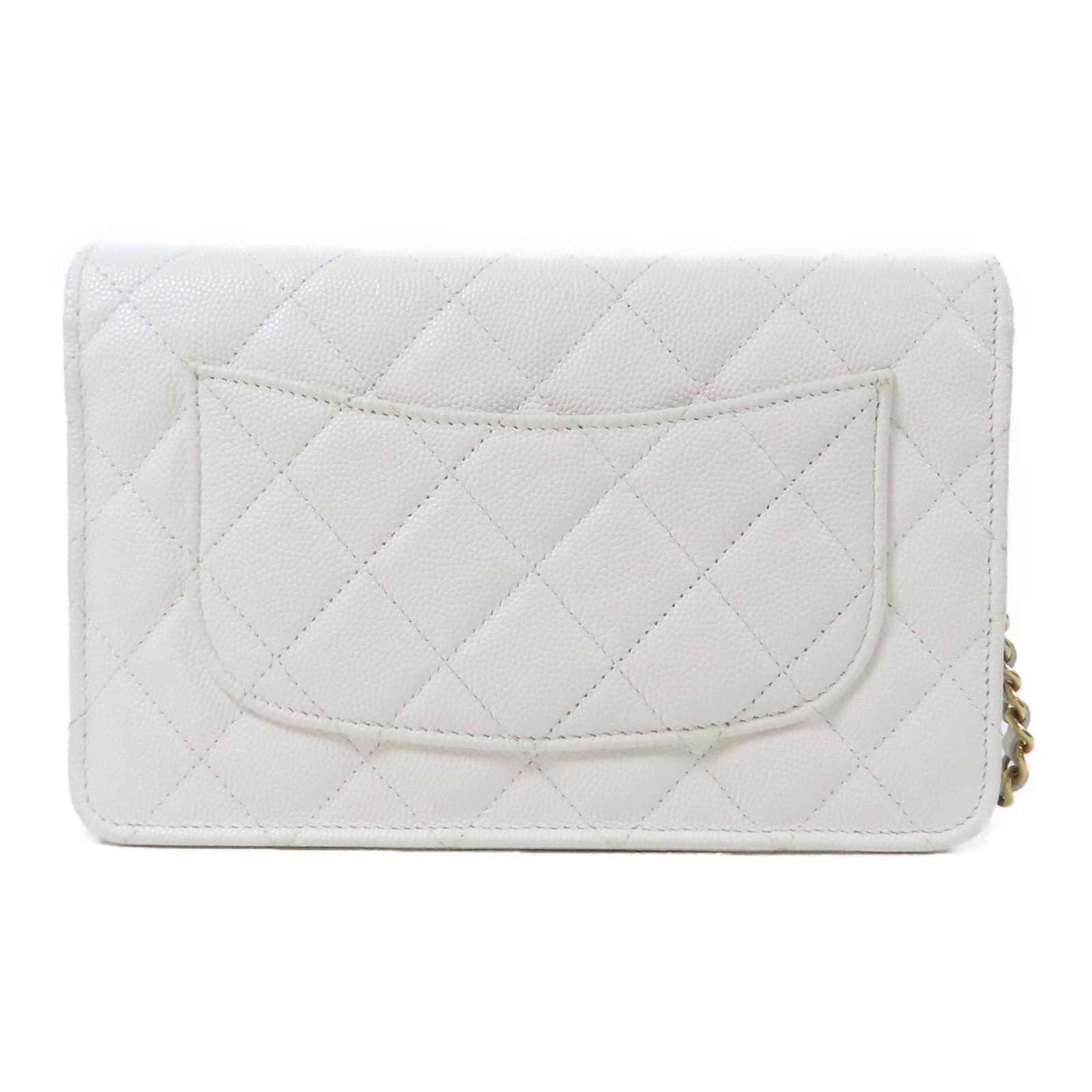 CHANEL 【激減優惠】菱格Caviar皮革Wallet On Chain金扣鏈帶肩背袋白色